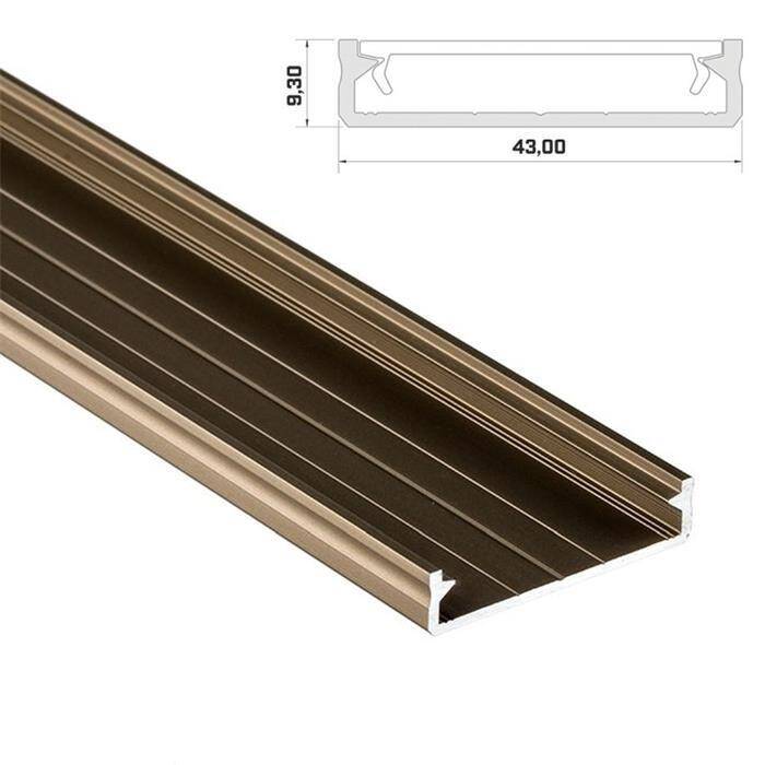 1m LED Profil Solis Inox 43x9mm Aluminium Aufbauprofil für 38mm LED Streifen