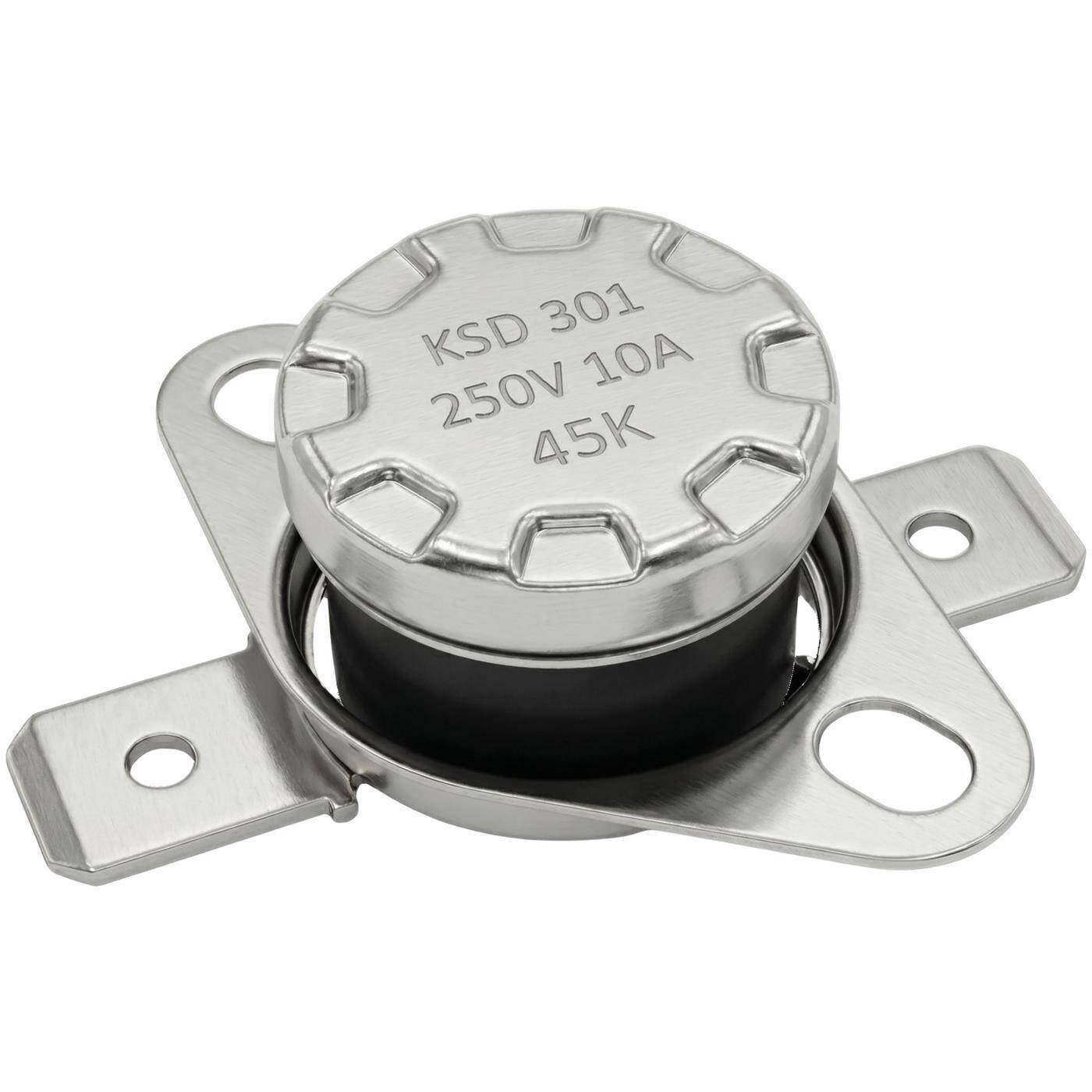 Lumonic KSD301 Temperaturschalter rund | 45°C ± 5°C | Schließer NO | max. 250V AC/10A | Flachstecker | Ø15×12mm | Thermoschalter, Bimetall | Kaffeemaschinen, Bügeleisen, Backöfen, Heizungen