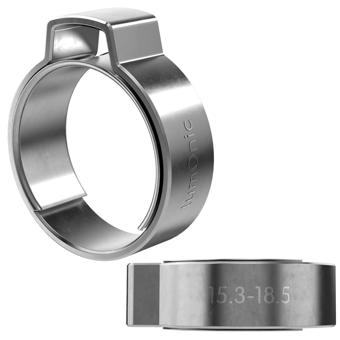 2x 1-Ohr-Schelle 15,3-18,5mm V2A Edelstahl Einohrschelle Schlauchschelle für Druckluft, Rohrsysteme, Garten, KFZ