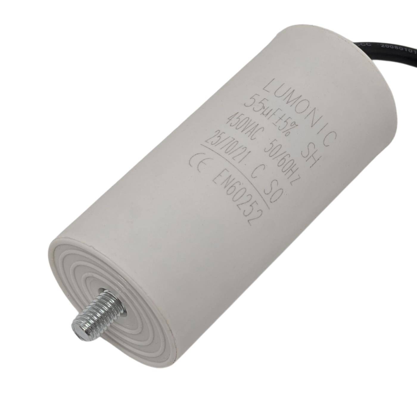 Anlaufkondensator 55µF 450V mit Kabel 25cm 45x100mm 55uF Motorkondensator mit Kunststoffgehäuse