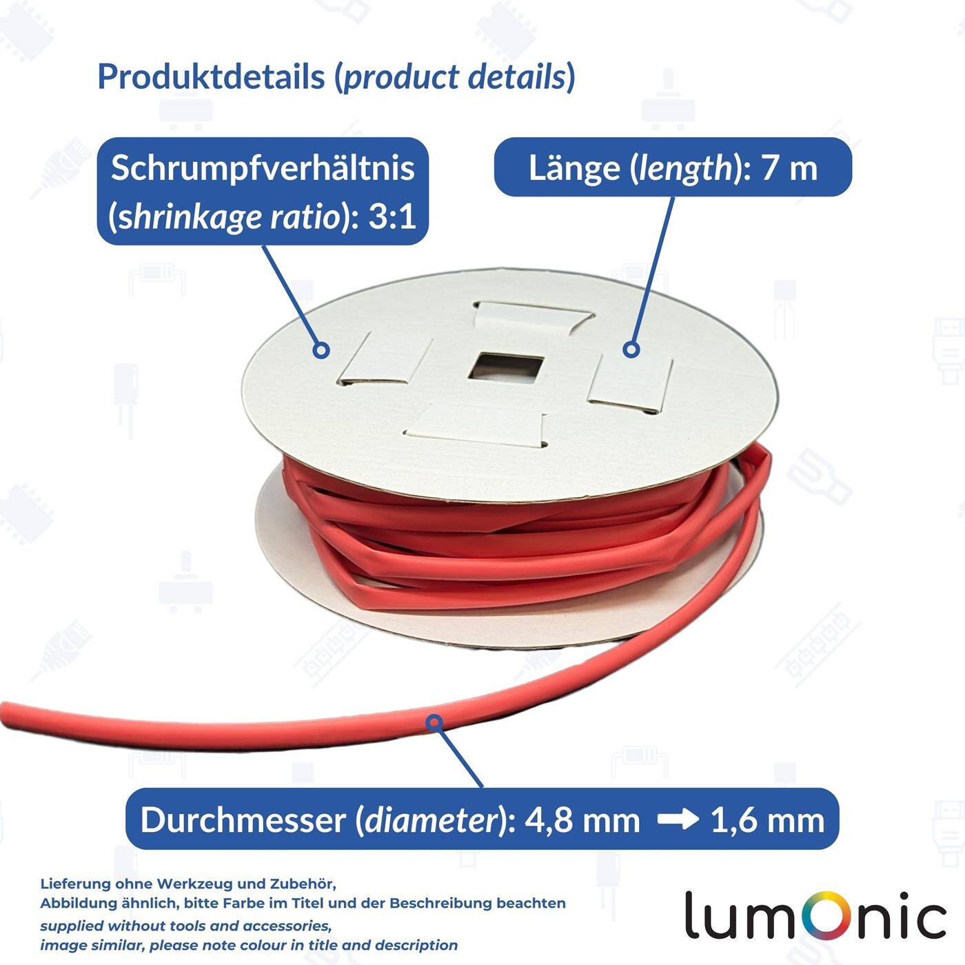 Lumonic 7m Schrumpfschlauch Box 3:1 Weiss - Hier von: 4,8mm auf 1,6mm - Dickwandiger Schrumfpschlauch in verschiedenen Größen