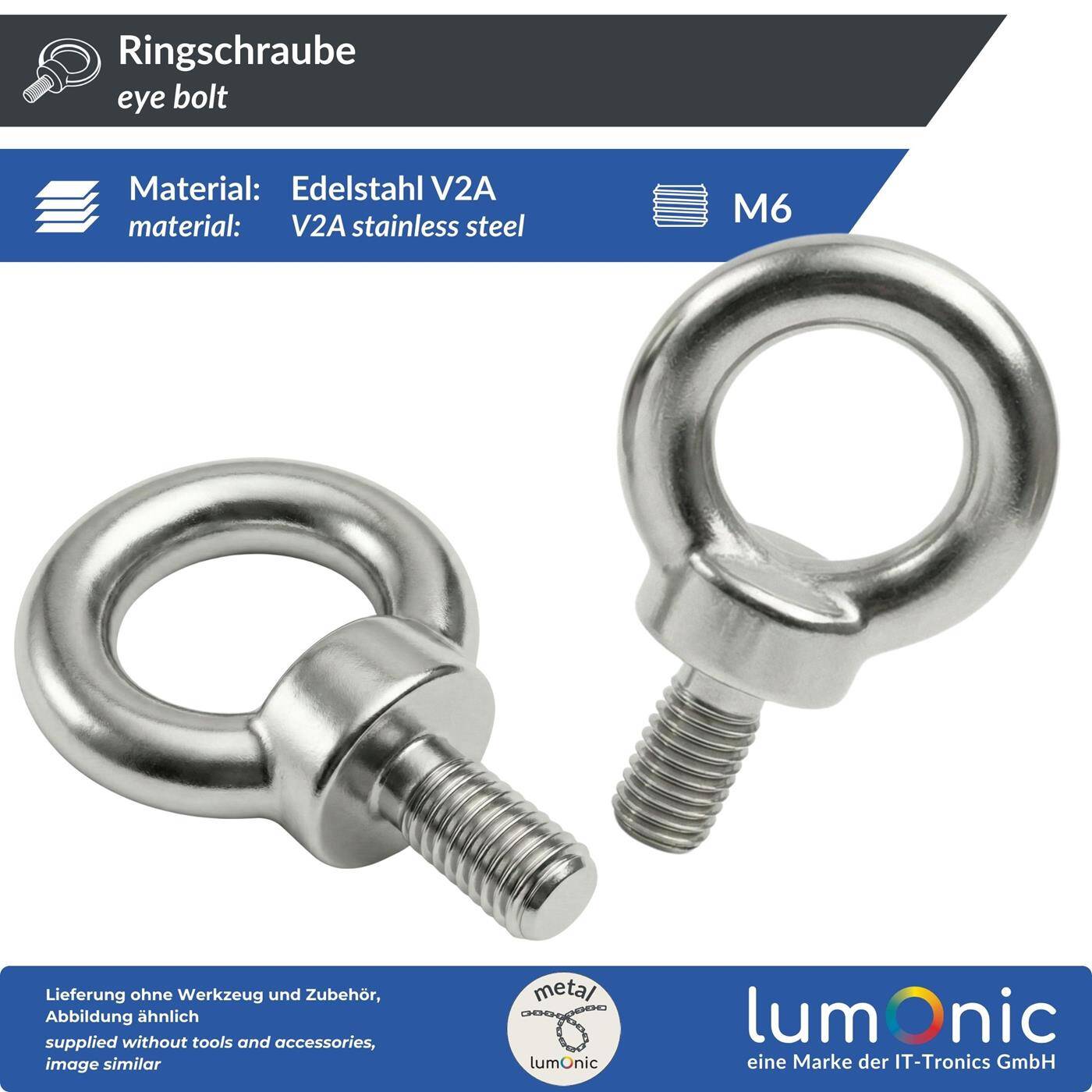 Lumonic Eyebolt V2A stainless steel | M6 |  | Eye bolt for hammock, awning, pavilion, chains