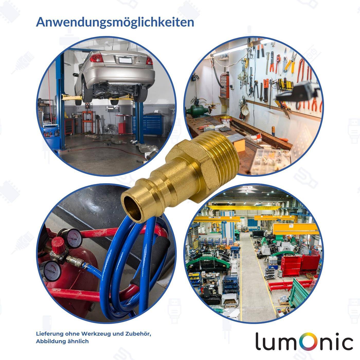 Kupplungsstecker mit Außengewinde 3/8" aus Messing Druckluftkupplung-Stecker Schnellkupplung für Werkstätten, Betriebe und Heimwerker