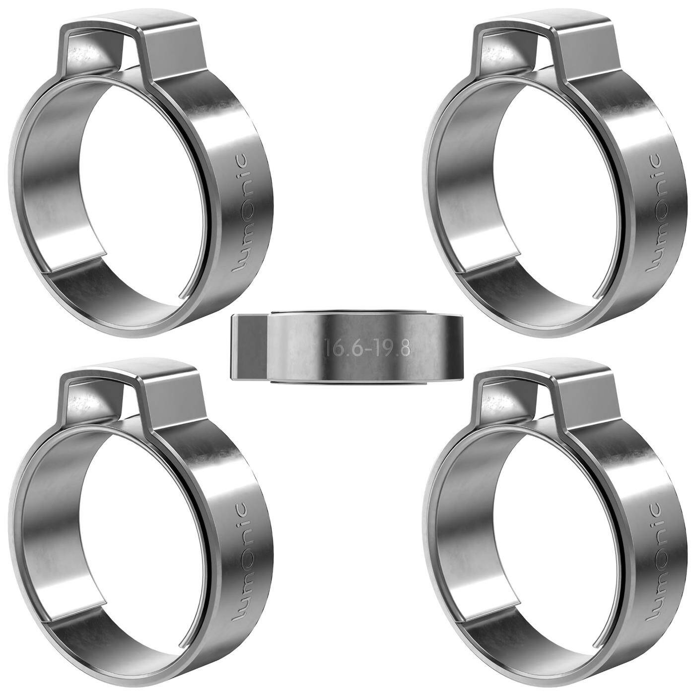Lumonic I 5x 1-Ohr-Schelle 16,6-19,8mm I V2A Edelstahl I Einohrschelle I Schlauchschelle I für Druckluft, Rohrsysteme, Garten, KFZ