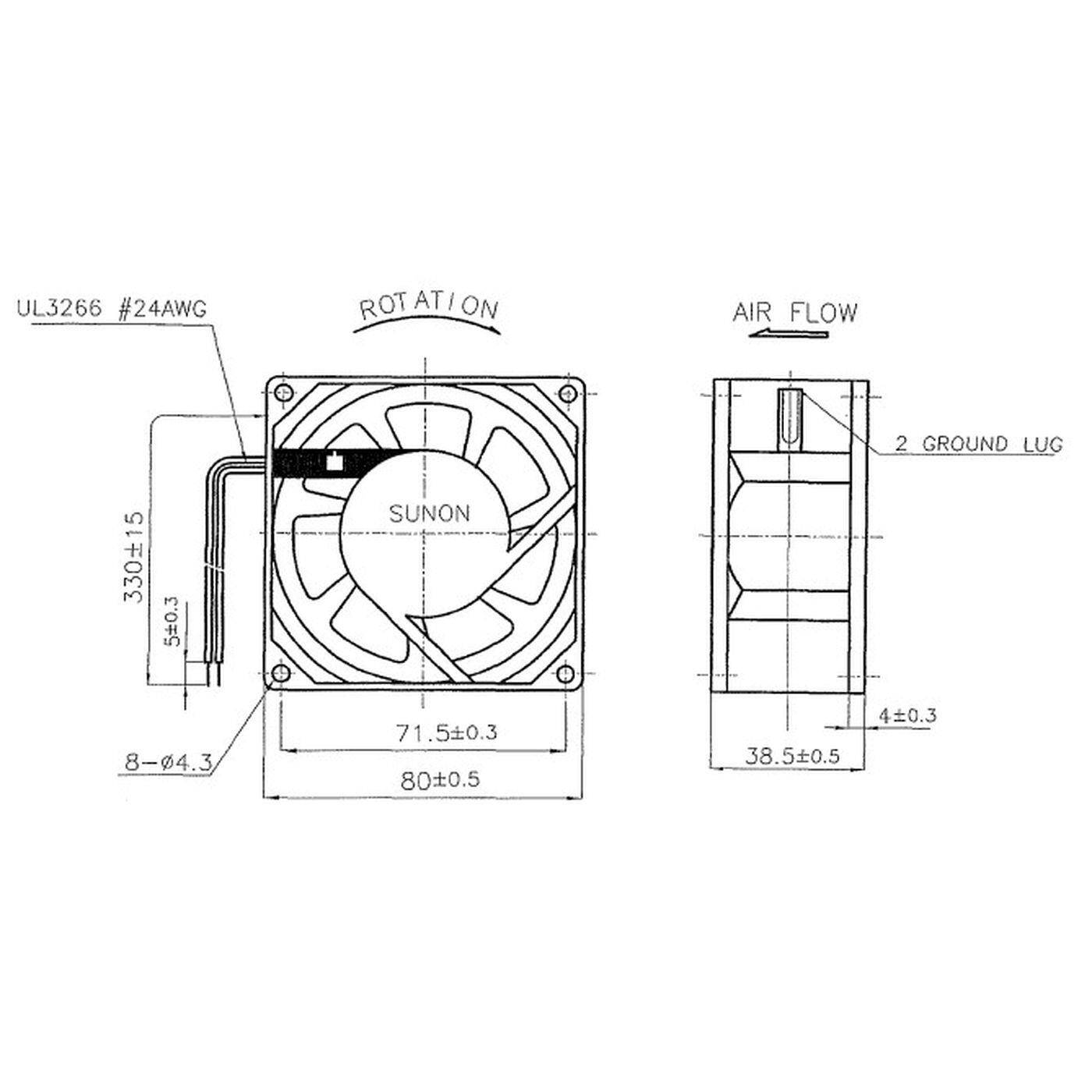 Lüfter 230V AC 14W 80x80x38mm 40,7m³/h 2400U/Min 40,7m³/h Sunon SF23080A2083HBL