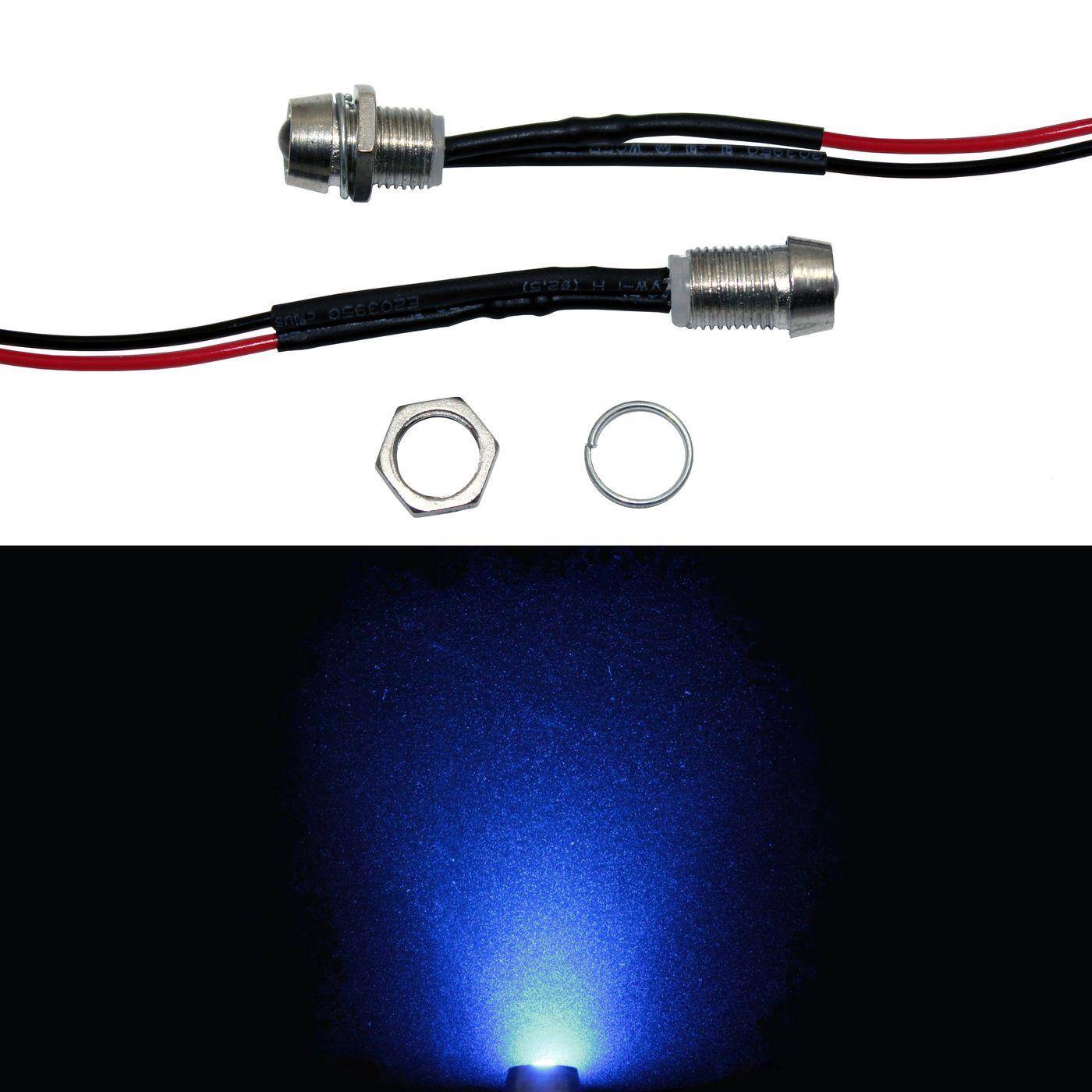 10x Superhelle Signal Schraub LEDs Blau 24V 20cm Kabel 5000…8000mcd 45°