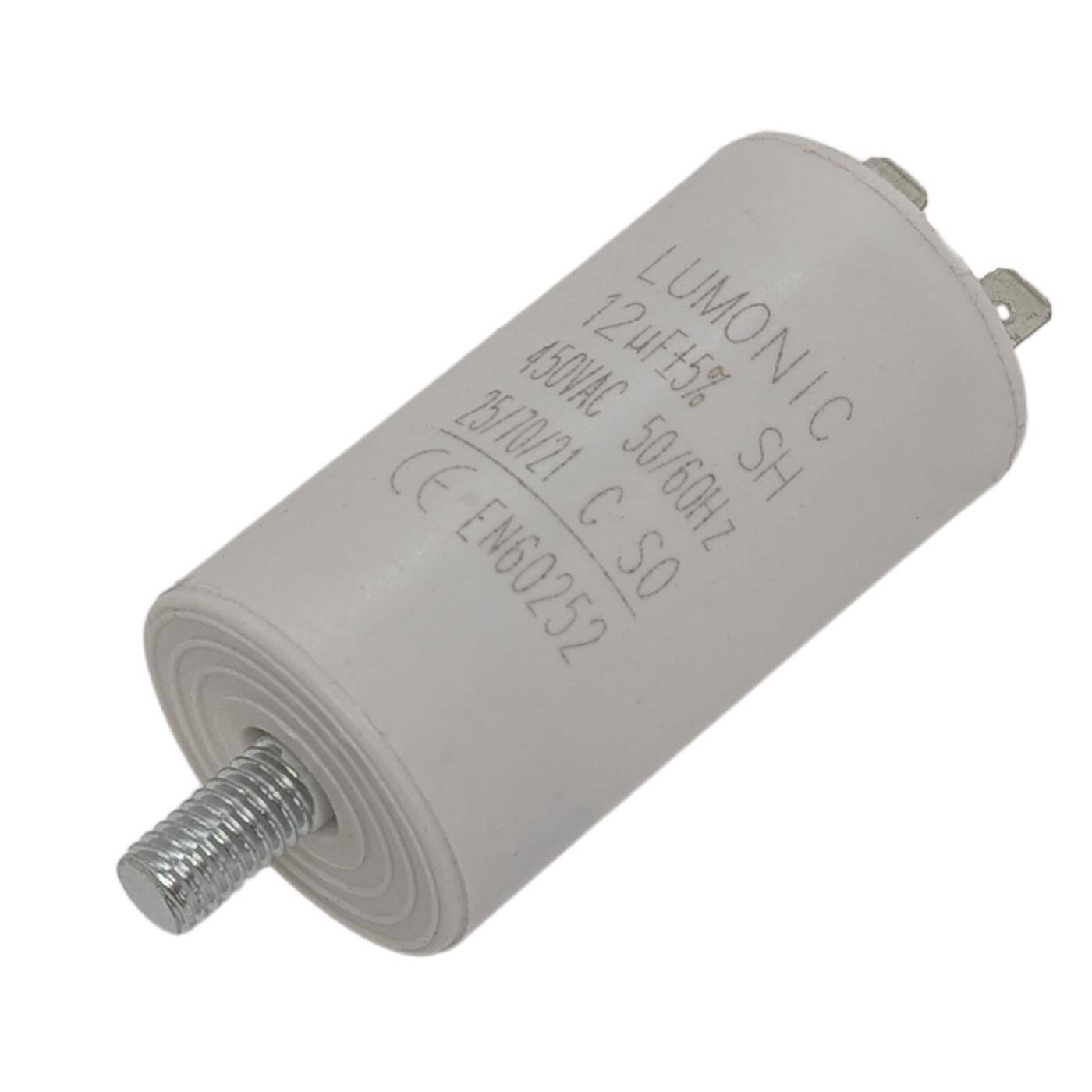 Anlaufkondensator 12µF 450V mit Stecker 6,3x0,8mm 34x65mm 12uF Motorkondensator mit Kunststoffgehäuse