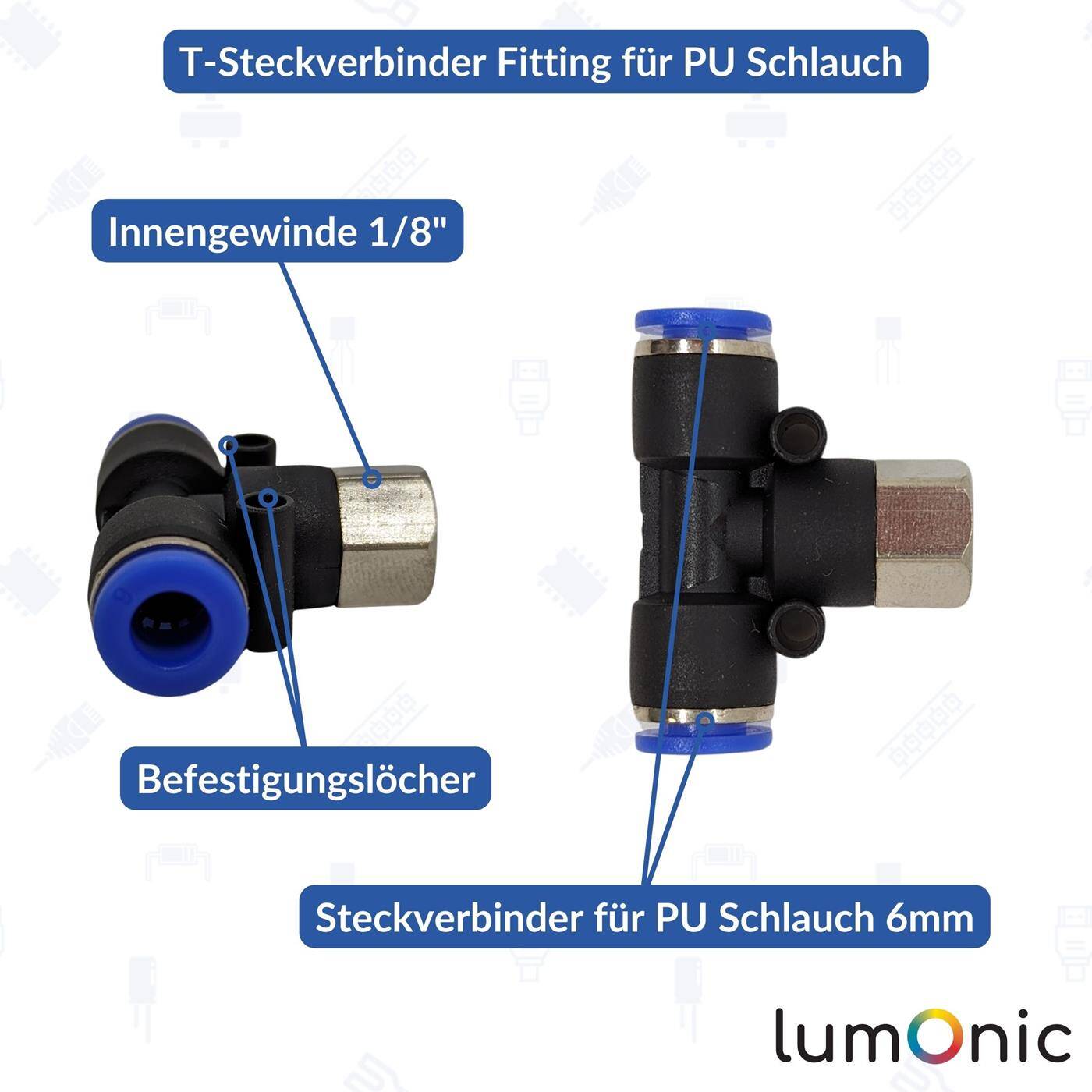 PU Schlauch T-Steckverbinder Fitting mit Innengewinde 6mm*1/8Zoll T-Stück Push-in pneumatischer Steckverbinder T-Verteiler Druckluft & Automatisierung PU Schlauch T-Steckverbinder Fitting mit Innengewinde 6mm*1/8Zoll T-Stück Push-in pneumatischer Steckverbinder T-Verteiler Druckluft & Automatisierung