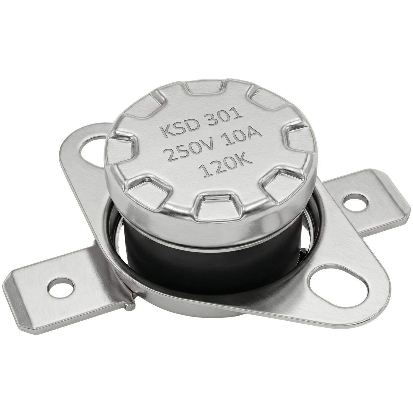 Lumonic KSD301 Temperaturschalter rund | 120°C ± 5°C | Schließer NO | max. 250V AC/10A | Flachstecker | Ø15×12mm | Thermoschalter, Bimetall | Kaffeemaschinen, Bügeleisen, Backöfen, Heizungen
