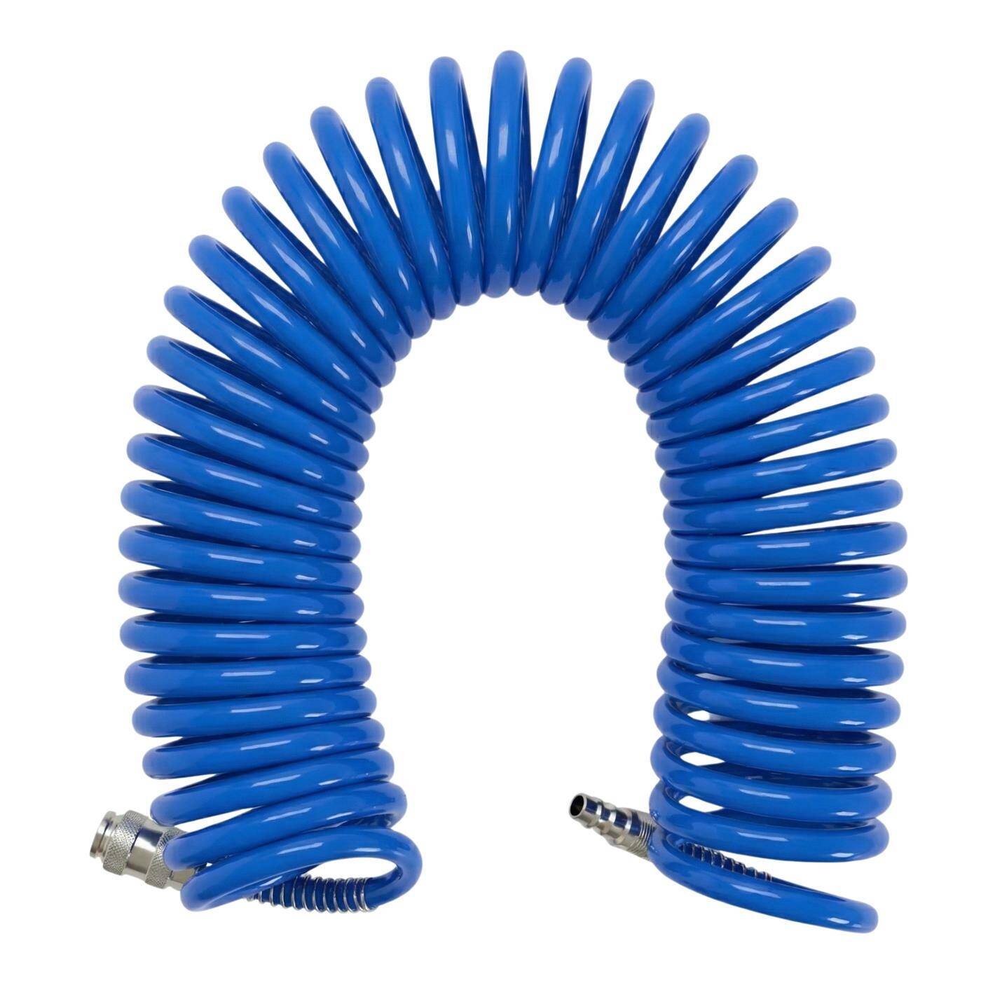 PU spiral hose with quick coupling 6,5mm/10mm 10m for compressors and pneumatic tools flexible, abrasion-resistant Compressed air extension Can