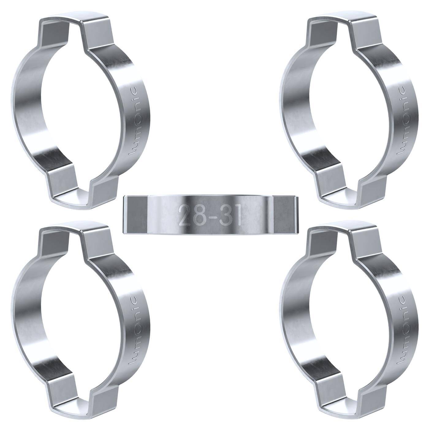 Lumonic I 5x 2-ear clip 28-31mm I Steel Galvanised I Two-ear clamp I Hose clamp I for Compressed air, Pipe systems, Garden, CAR