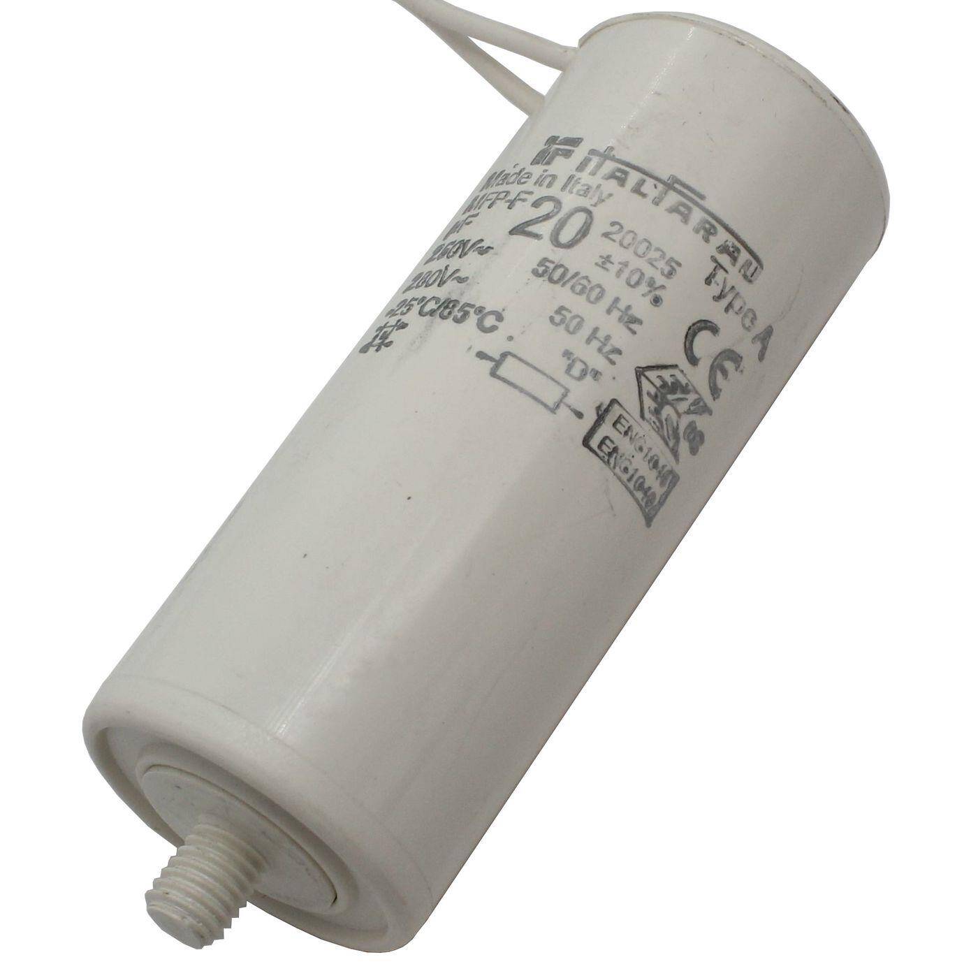 Kondensator 20µF 250V 36x92mm Kabel 15cm Italfarad 20uF