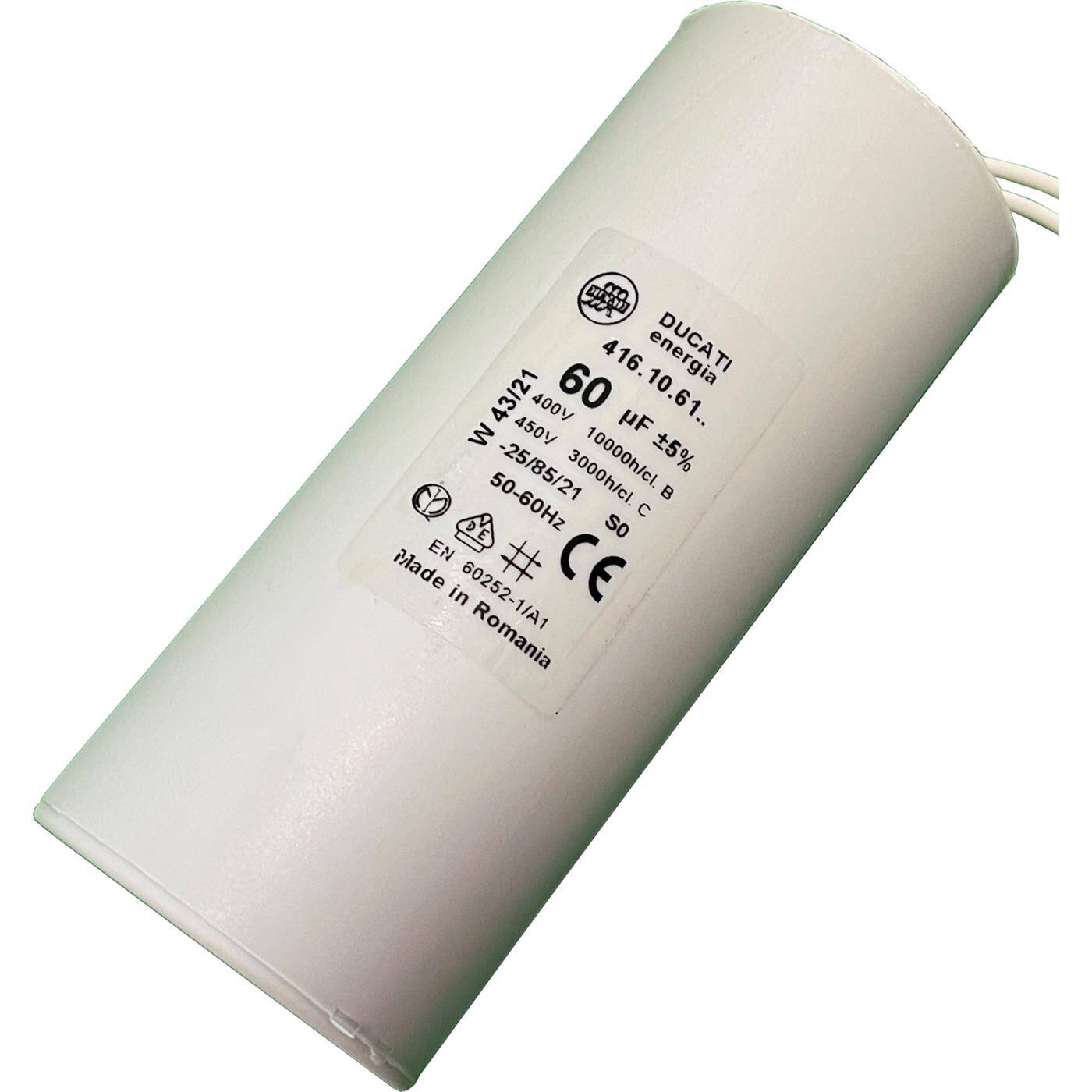 Anlaufkondensator Motorkondensator 60µF 400V 50x119mm Kabel 15cm Ducati 416.10.61-oB 60uF