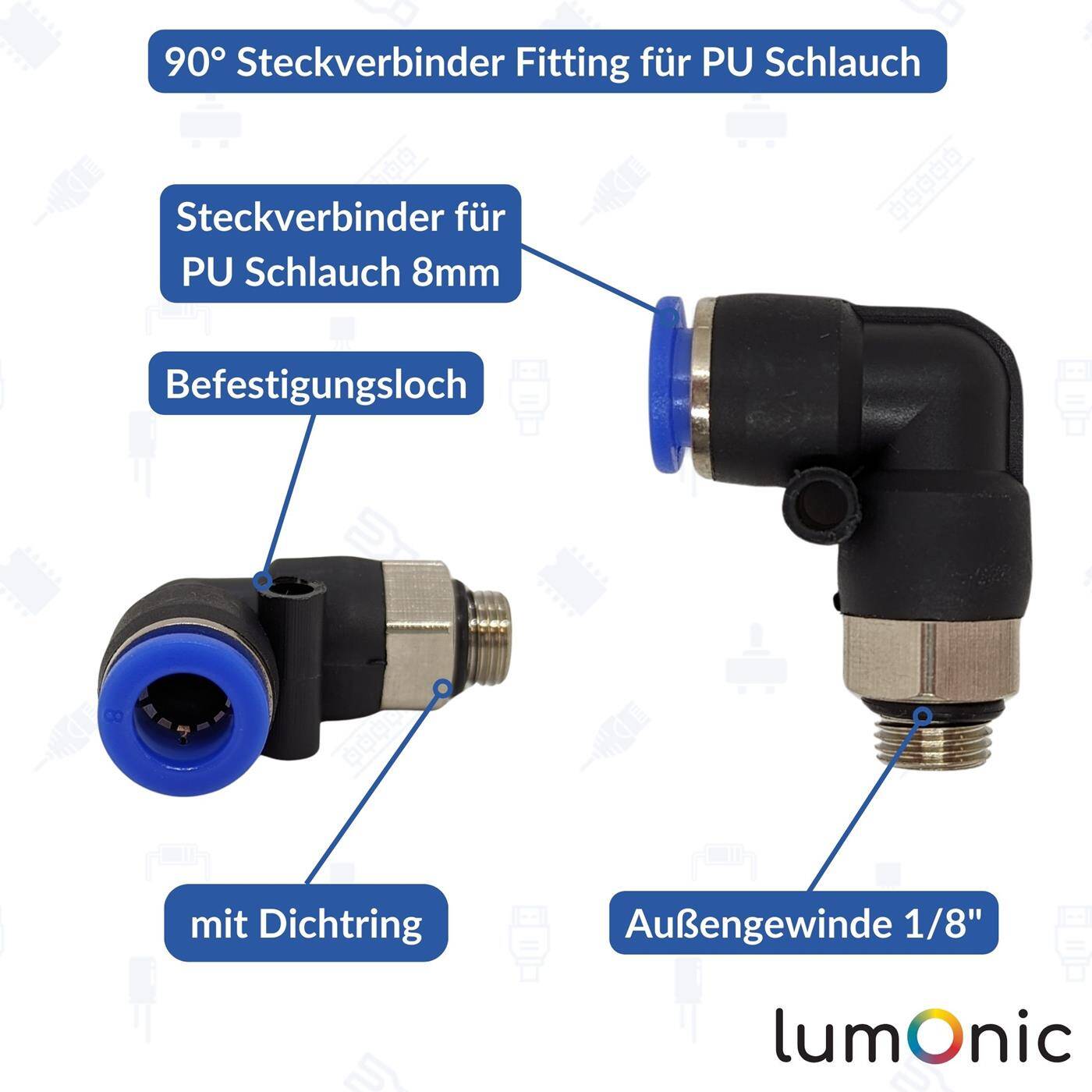 PU Schlauch 90° Steckverbinder Fitting mit Außengewinde 8mm*1/8Zoll Winkel-Verbinder L-Steckverbinder pneumatischer Steckverbinder Fitting Druckluft & Automatisierung