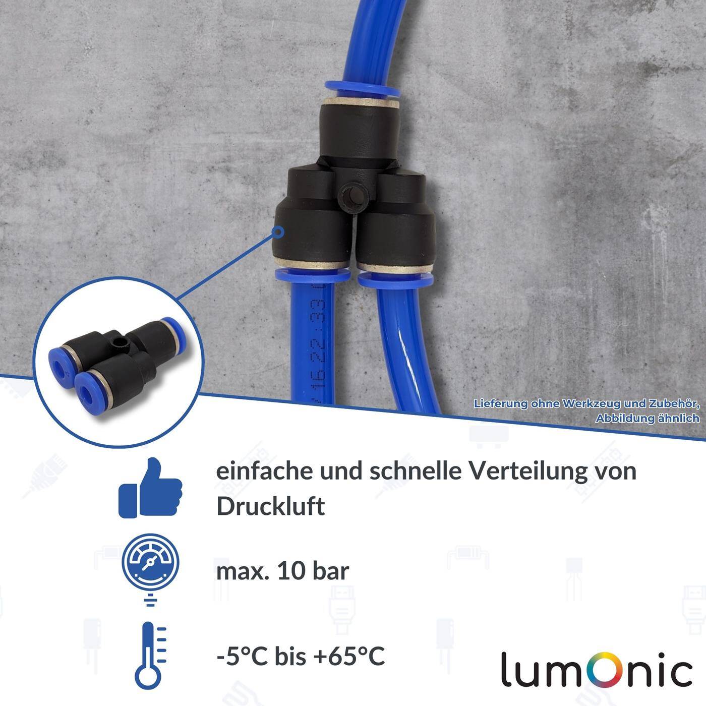 PU hose Y-connector 10mm Y-piece Push-in Pneumatic plug connector Y-distributor Compressed air