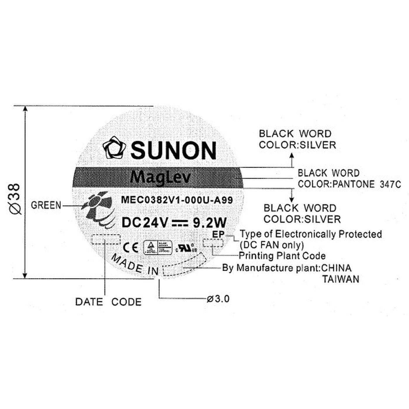 Fan 24V DC 10W 120x120x38mm 234,4m³/h 3100U/Min 234,4m³/h Sunon MEC0382V1-A99