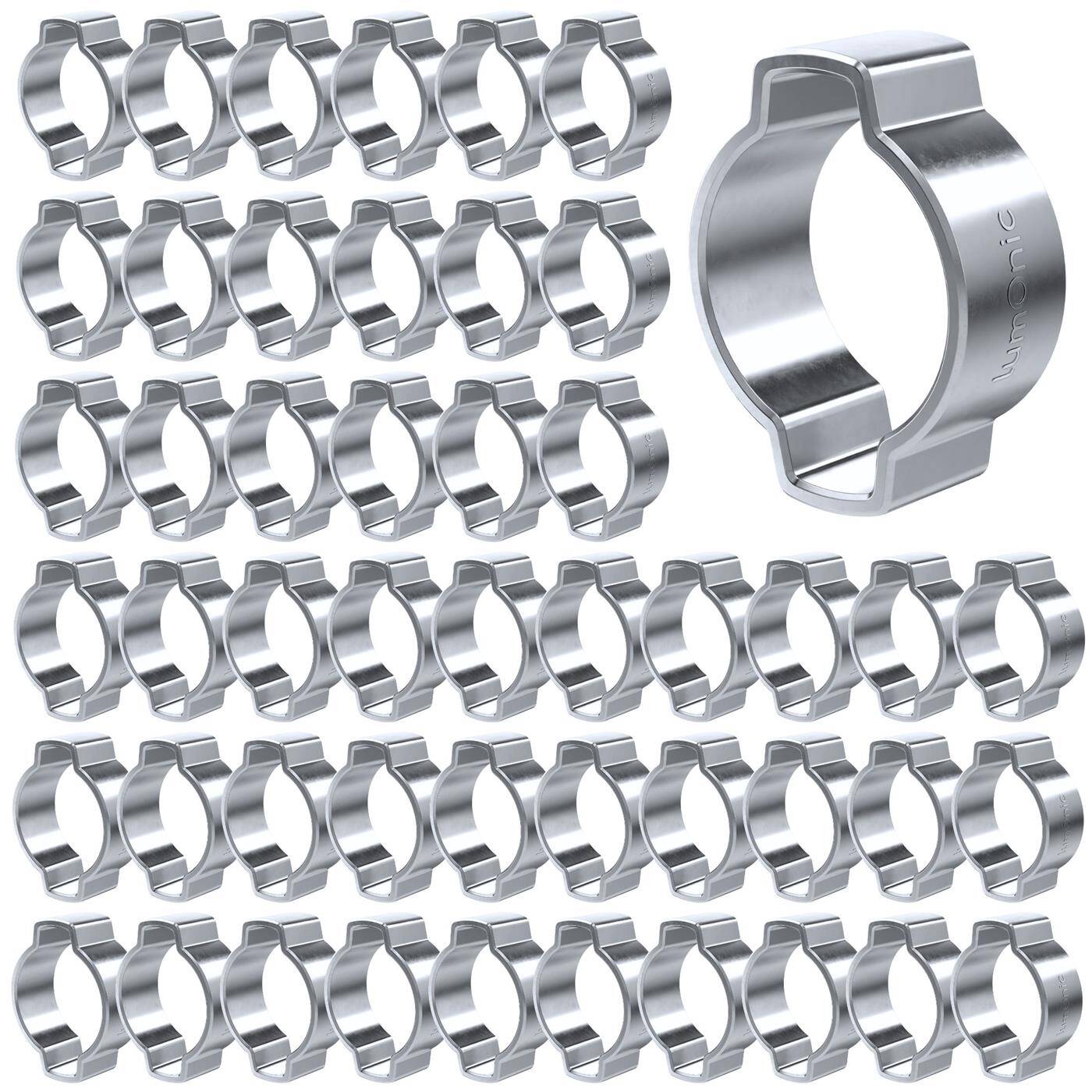 Lumonic I 50x 2-Ohr-Schelle 13-15mm I Stahl Verzinkt I Zweiohrschelle I Schlauchschelle I für Druckluft, Rohrsysteme, Garten, KFZ