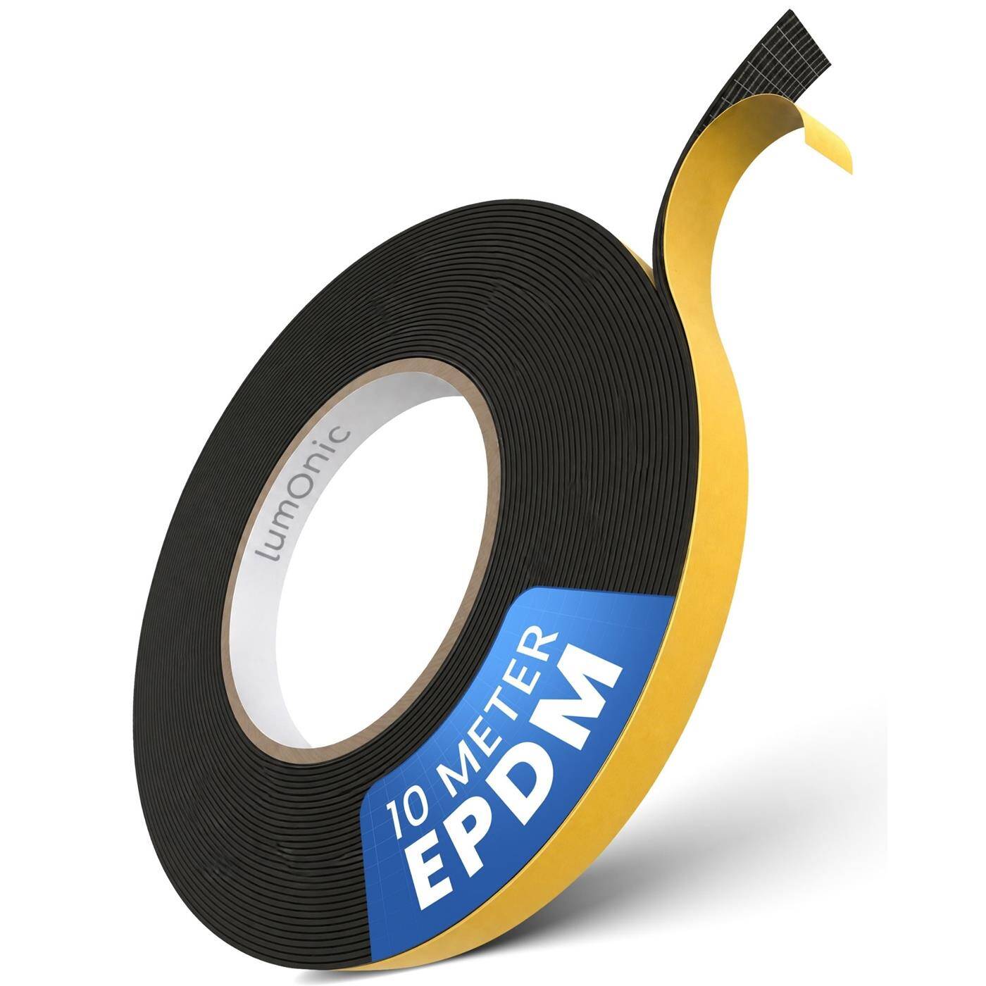 Lumonic 10m EPDM sealing tape Self-adhesive 10mm x 1mm | Foam rubber sealing tape for windows + doors | Window seal, door seal, rubber seal for cold protection