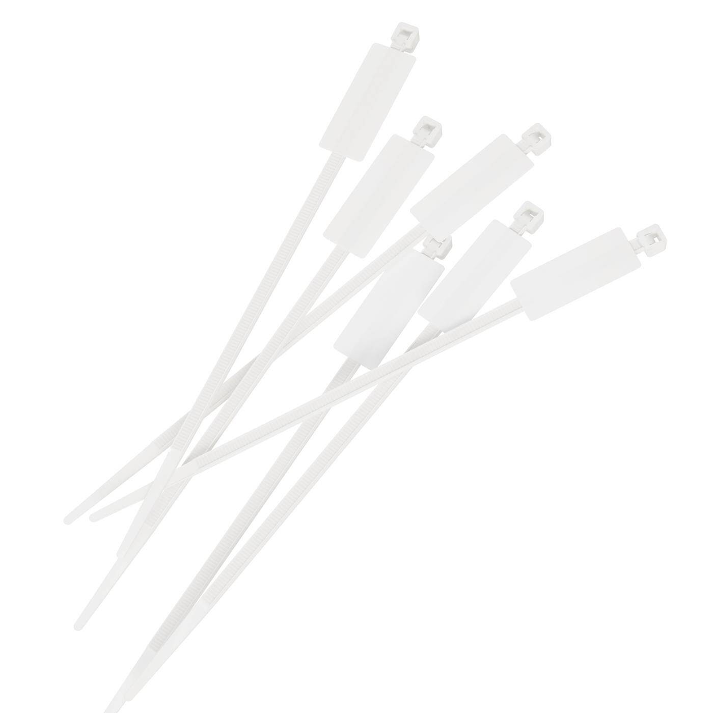 100x Cable tie with Text label 27x12mm 200 x 4,8mm White Natural 22kg PA6.6 Polyamide Industrial quality