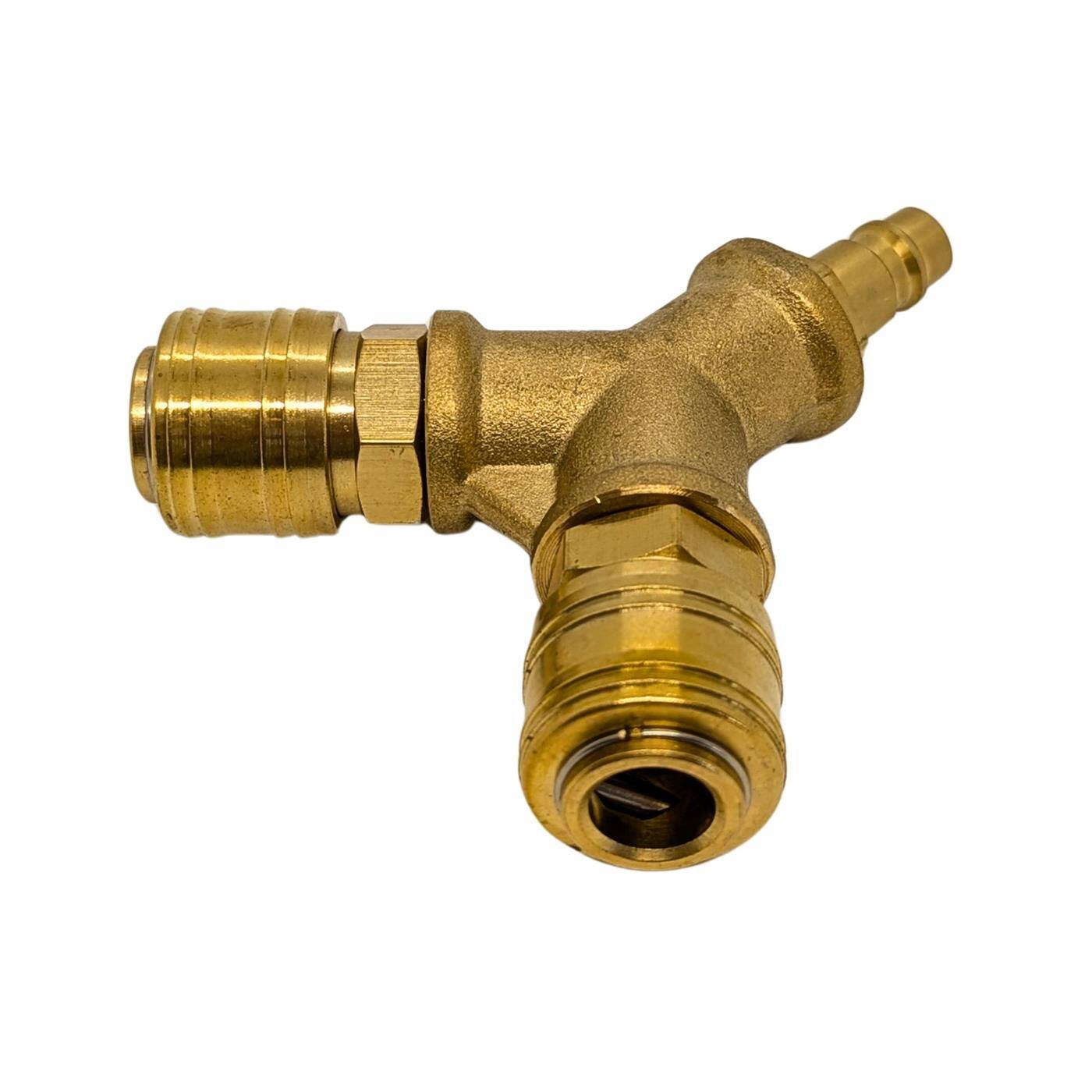 Druckluftverteiler 2-fach komplett mit Kupplungs-Stecker aus Messing Innengewinde 3/8" Druckluftweiche Schnellkupplung Mehrfachverteiler für Werkstätten, Betriebe und Heimwerker