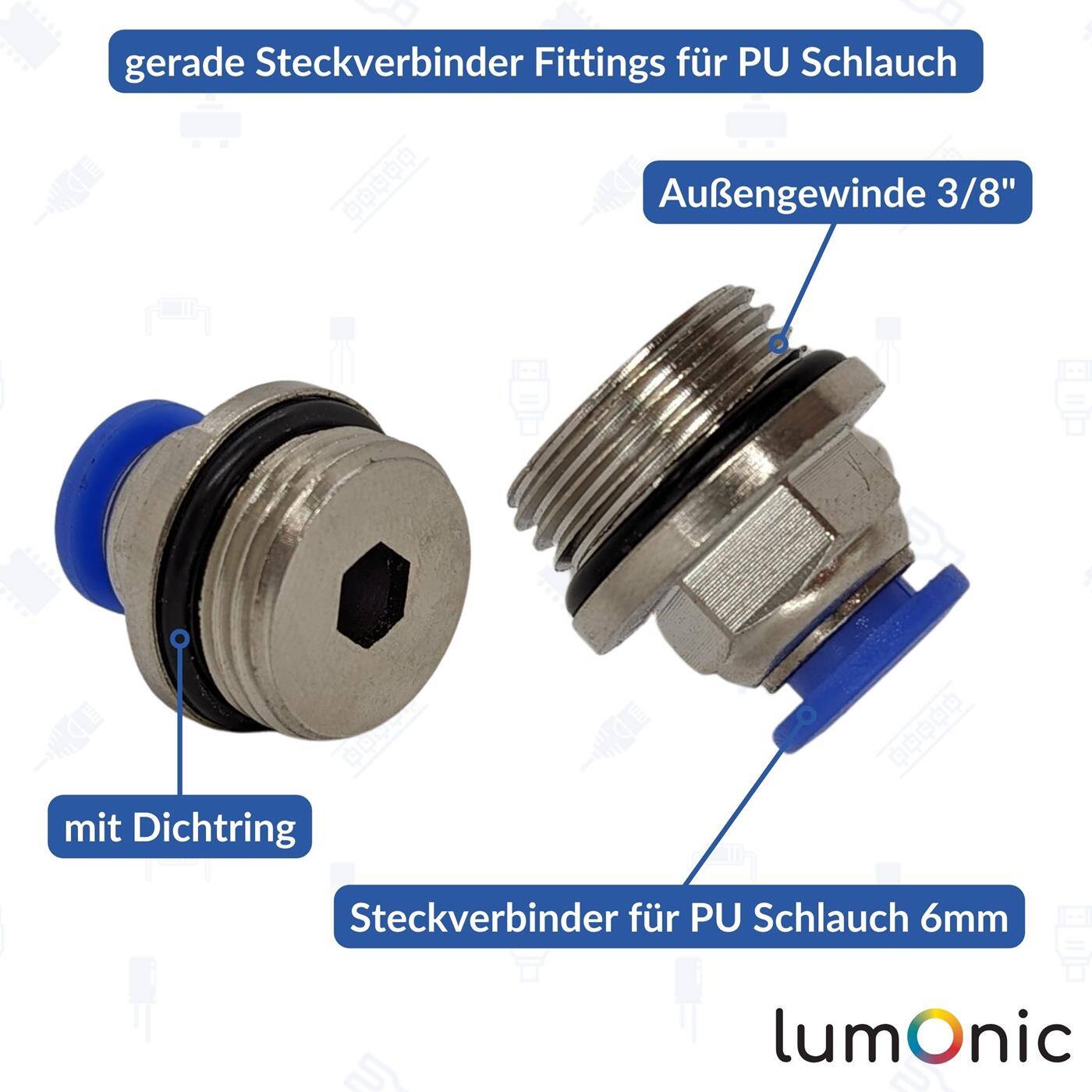 PU hose connector fitting with external thread 6mm*3/8inch straight Quick release fastener Pneumatic plug connector Hose connector Compressed air