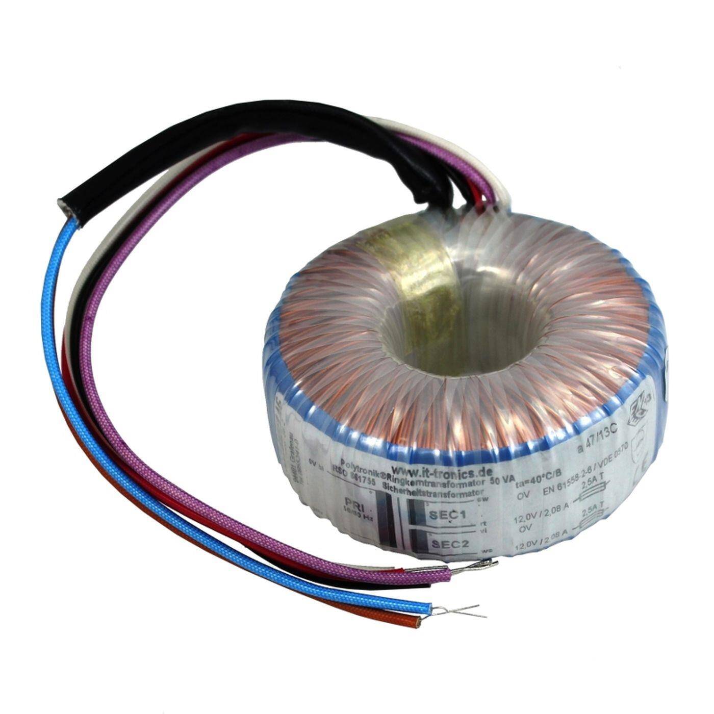 Toroidal transformer 50VA 230V 2x6V 12V Lumonic RSO-826018