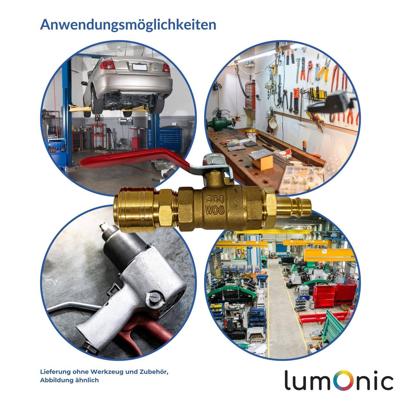 Lumonic I Kugelhahn 1/2 Zoll mit Schnellkupplung und Stecker I korrosionsbeständiges Messing I Absperrhahn I für Druckluft I Werkstatt