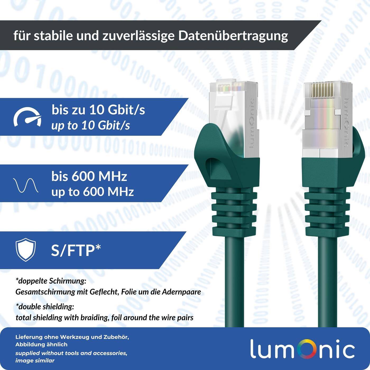 Lumonic CAT7 Patchkabel S/FTP 15m | RJ45 | Grün | Ethernet LAN | Netzwerkkabel