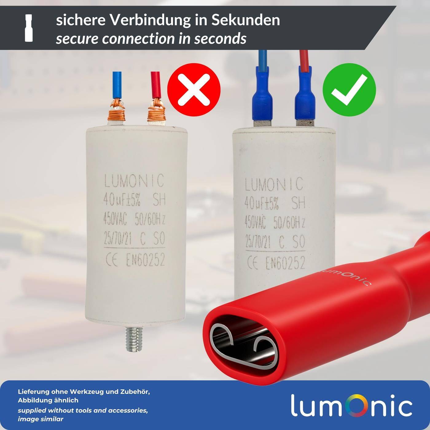 25x Flat receptacle fully insulated 0,5-1,5mm² Plug-in dimension 0,8x2,8mm Red for flat plug Brass tinned