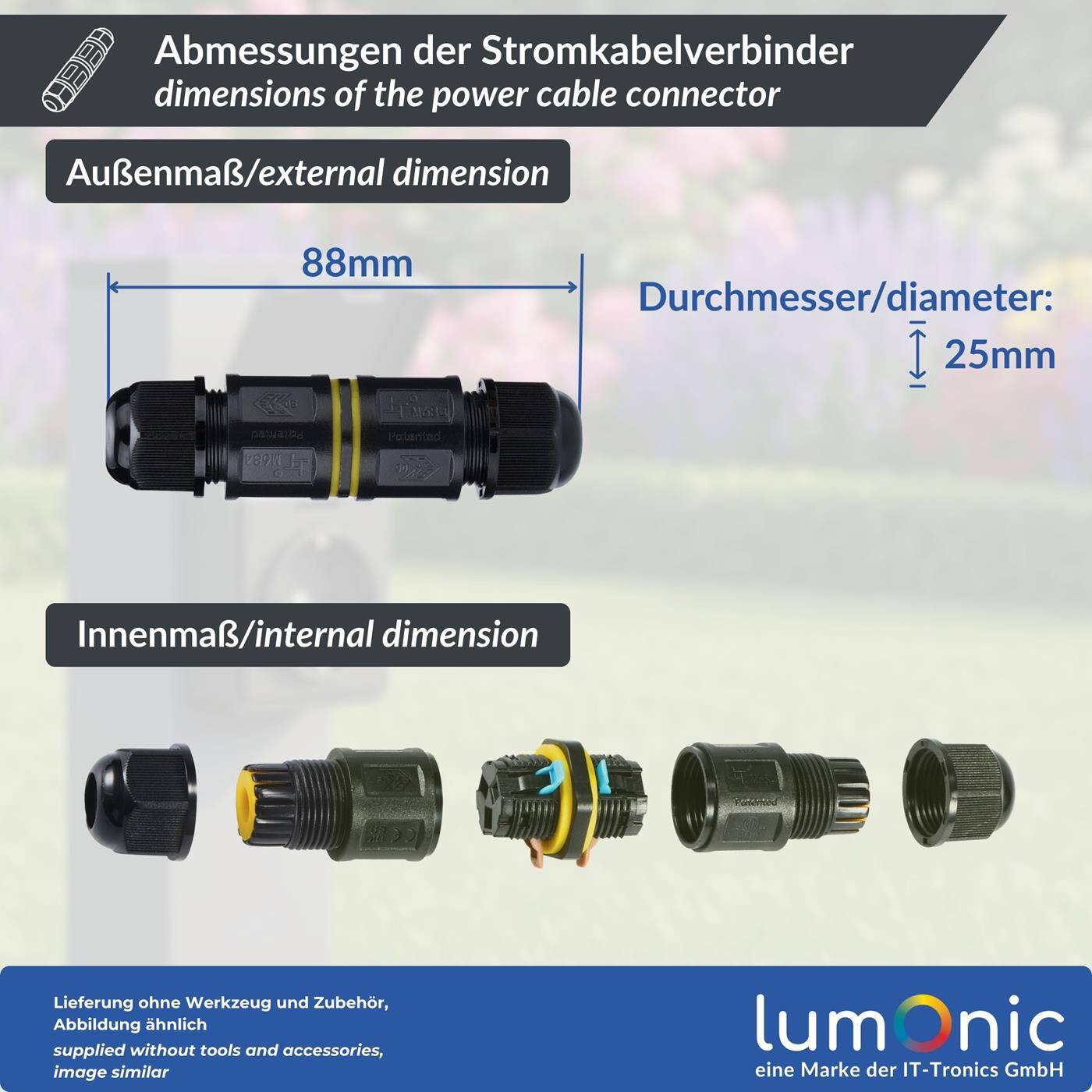 Lumonic Stromkabelverbinder wasserdicht IP68 | schnelle, sichere Kabelreparatur | für Kabel 0,5-2,5mm² | -40°C bis+ 105°C | Kabelverbinder für Outdoor, Garten, Erdkabel