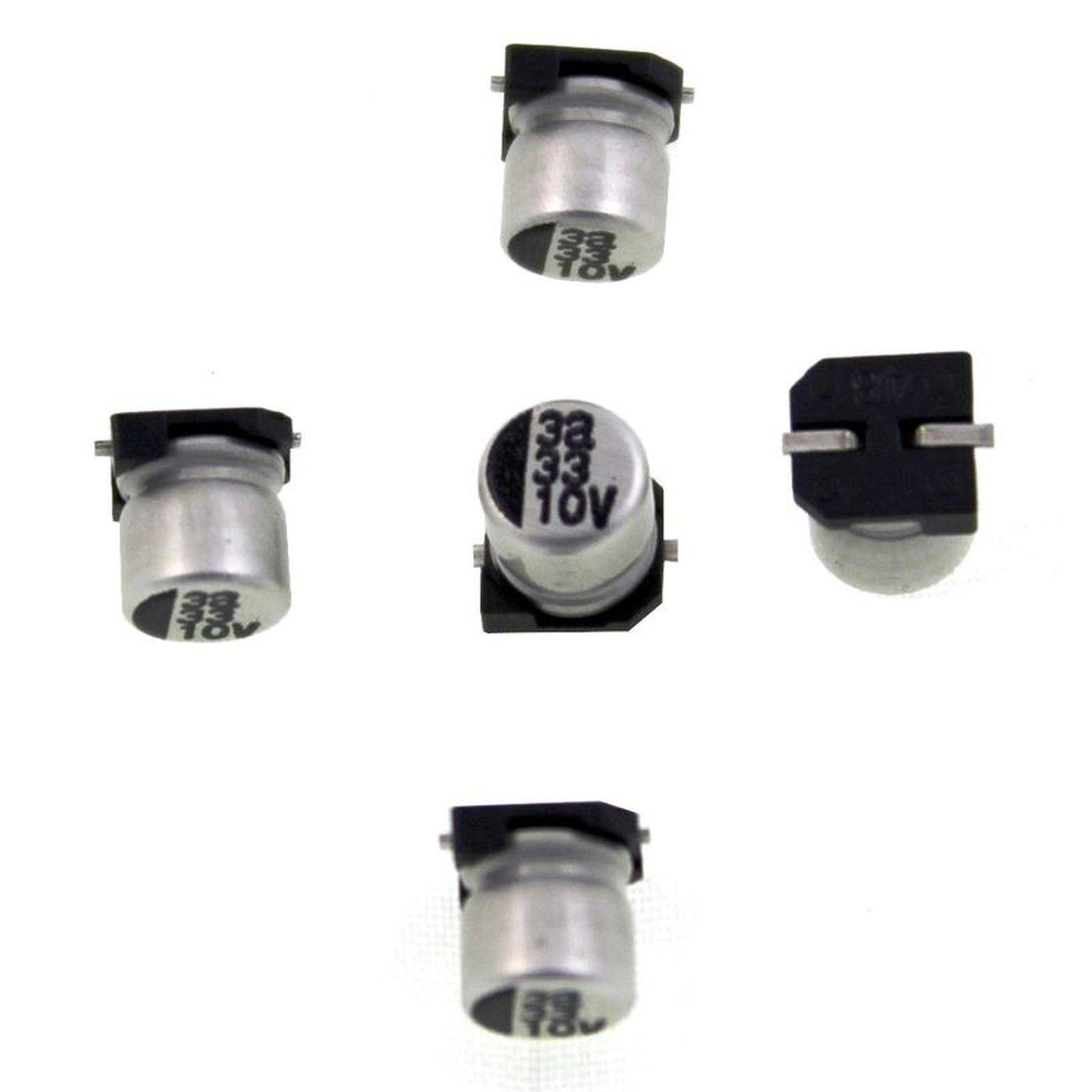 SMD Elko Kondensator 33µF 10V | Elektrolytkondensator bis zu einer Temperatur von 85°C | 5,3x5,3mm | 33uF RV233UF10WV0505TR Elna