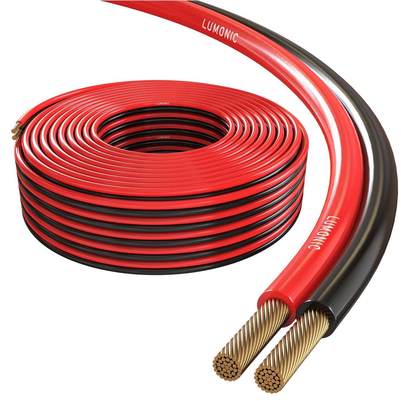 Lumonic Speaker cables | 50m Red Black | 2x 2,5mm² CCA | HiFi speaker cable | Audio twin line