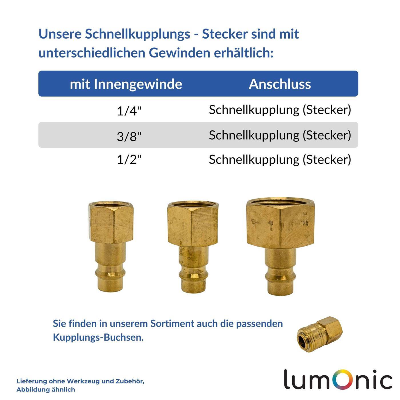 Lumonic I Kupplungsstecker mit Innengewinde I 3/8" I aus Messing I Druckluftkupplung-Stecker I Schnellkupplung I für Werkstätten, Betriebe und Heimwerker