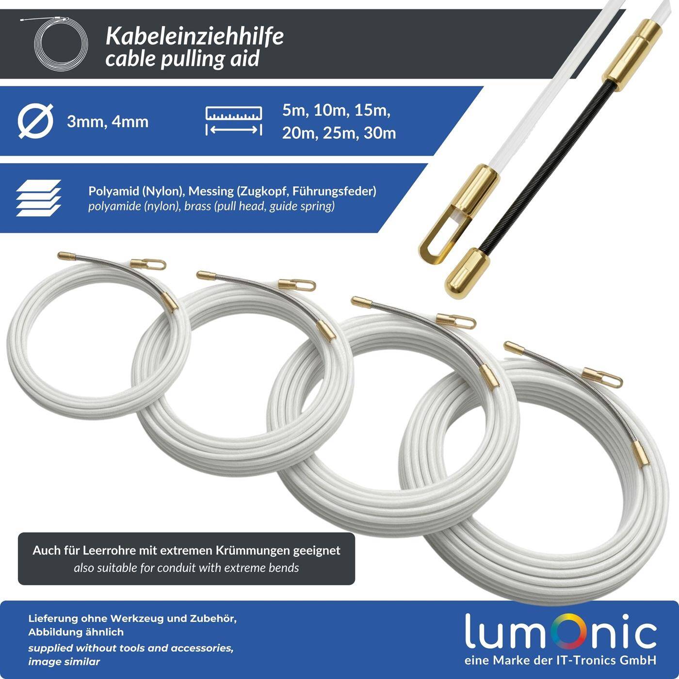 1m Kabeleinziehhilfe 3mm Polyamid Nylon Zugdraht mit Führungsfeder Kabel Einziehband