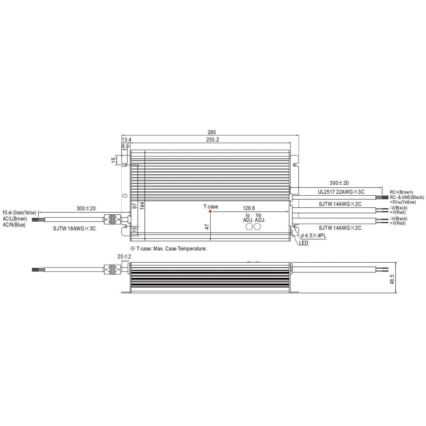 HLG-600H-24A 600W 24V 25A LED Netzteil Trafo Treiber IP65