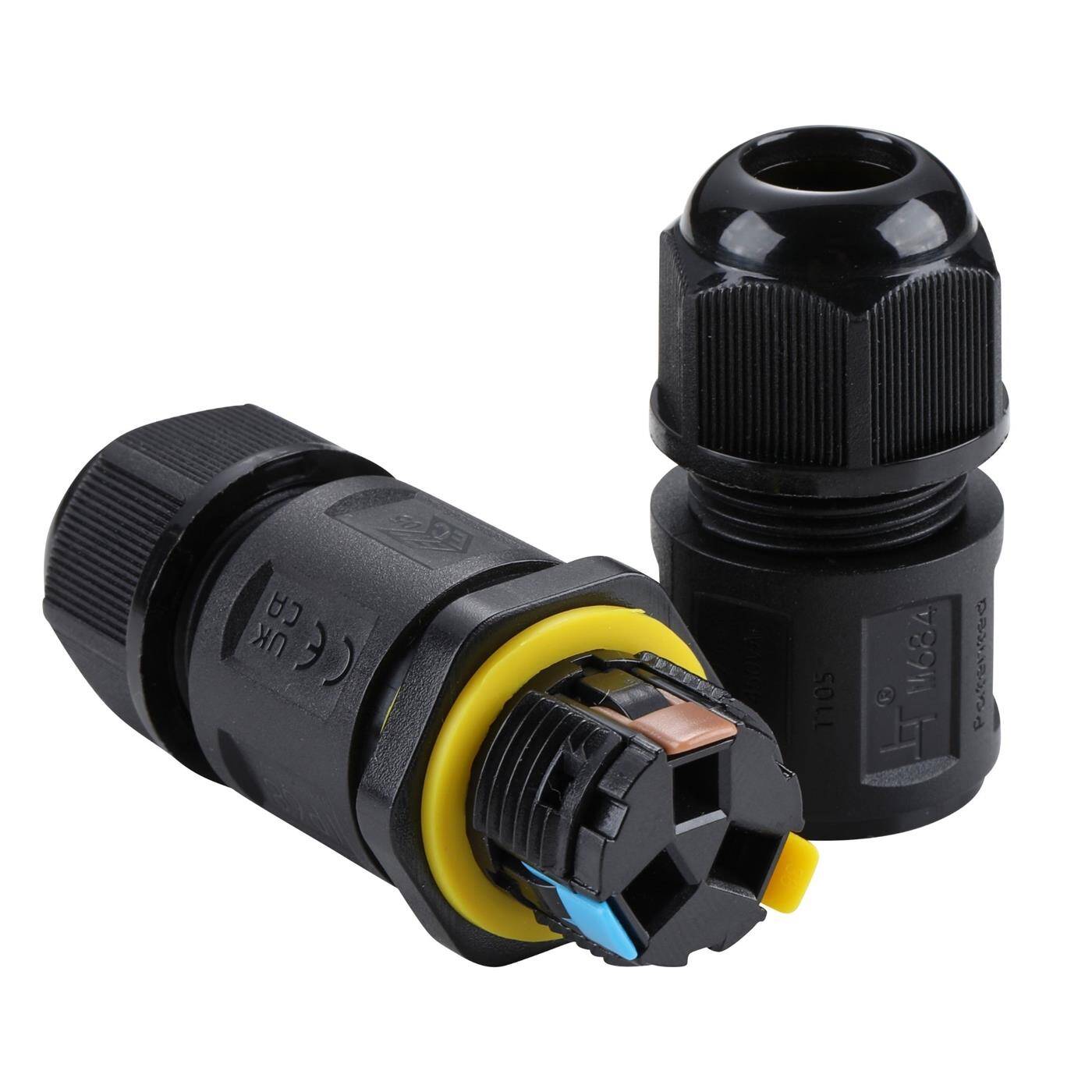 Waterproof power cable connector IP68, Fast, safe cable repair, for cables 0.5-2.5mm², -40°C to+ 105°C, Cable connector for outdoor, garden, underground cable