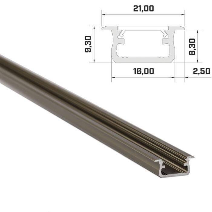 1m LED Profil B Inox 21x9,3mm Aluminium Einbauprofil für 12mm LED Streifen
