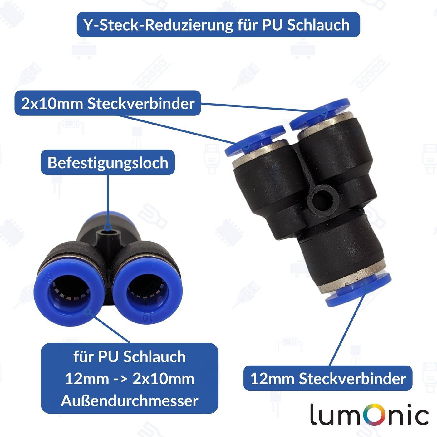 PU hose Y-connector reduction 12mm -> 2x10mm Y-piece Push-in Pneumatic plug connector Y-distributor reducing Compressed air