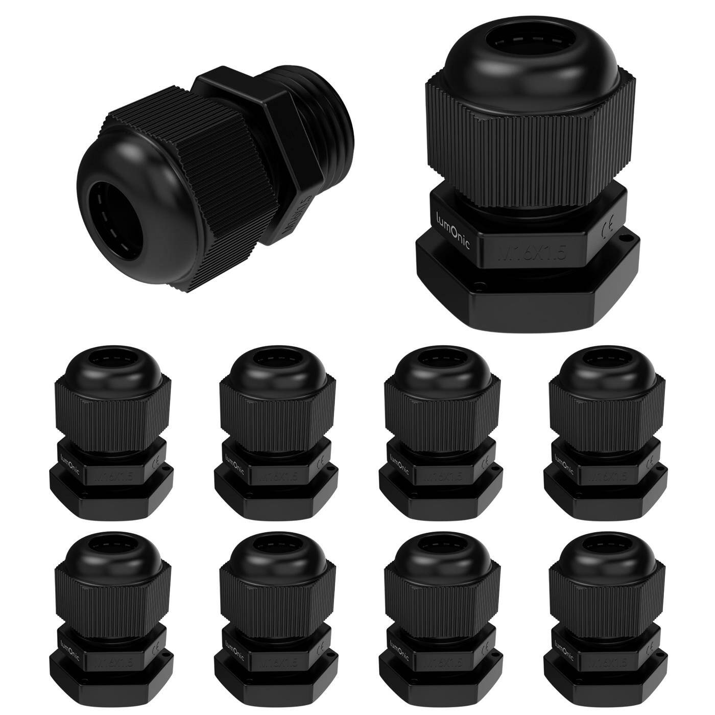 Lumonic 10x Kabelverschraubung M16 PG9 IP67 metrisch d5-9mm I Kabeldurchführung wasserdicht in schwarz I Verschraubungen, Schlauchdurchführung M16 PG9
