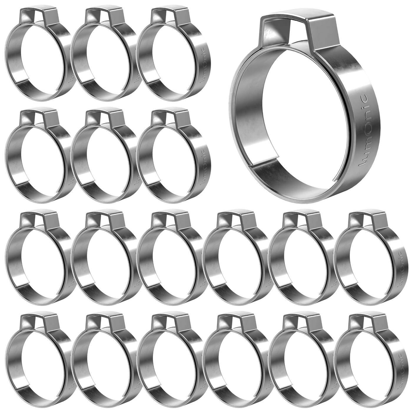 Lumonic I 20x 1-ear clip 22,4-25,6mm I V2A Stainless steel I Single ear clip I Hose clamp I for Compressed air, Pipe systems, Garden, CAR