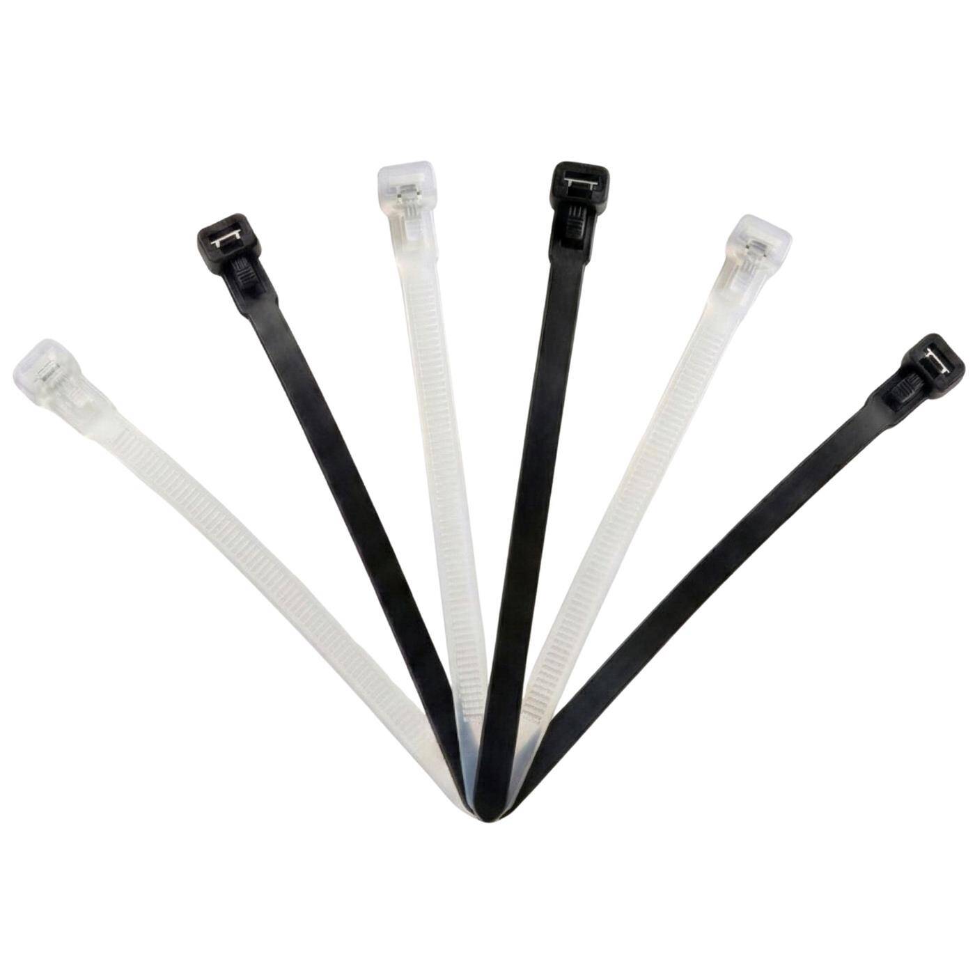 Lumonic 100 Stück Reusable cable ties | White | 300x4,8mm | up to 22kg tensile strength | Nylon PA6.6 | Detachable without tools | Cable management, industry, workshop, household