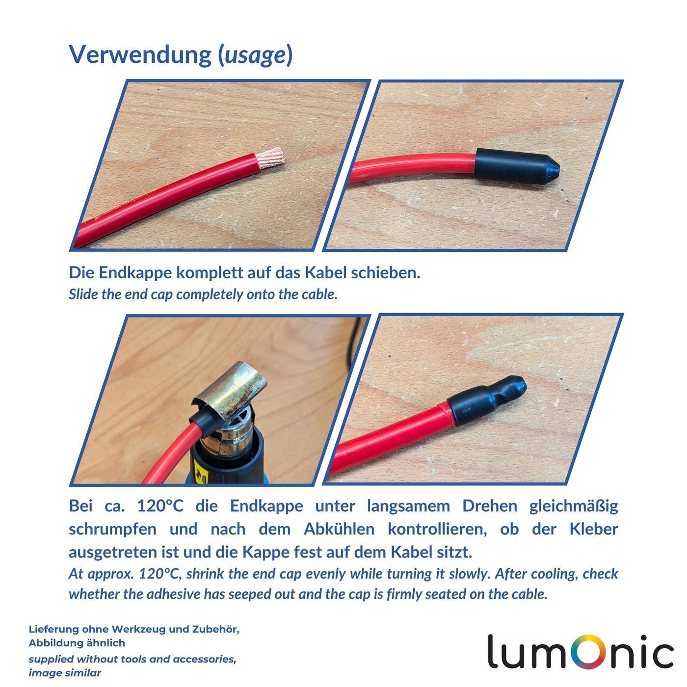 Lumonic I Heat-shrink end cap with adhesive I 35 -> 15mm I black I Ratio 3:1 I cross-linked polyolefin I Shrink cap I for cables, pipes and ropes