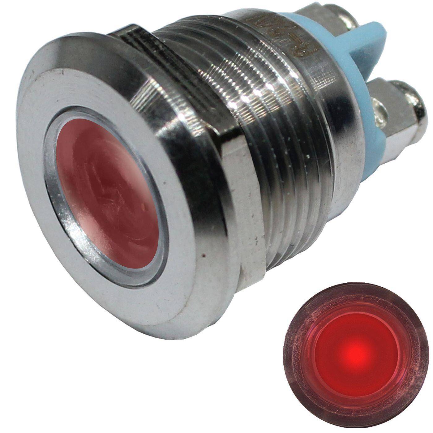 Lumonic LED Kontrollleuchte 22mm Rot aus Edelstahl I Signalleuchte mit Schraubanschluss - IP67 I Signallampe für Auto mit 6V, 12V & 24V LED Spannung