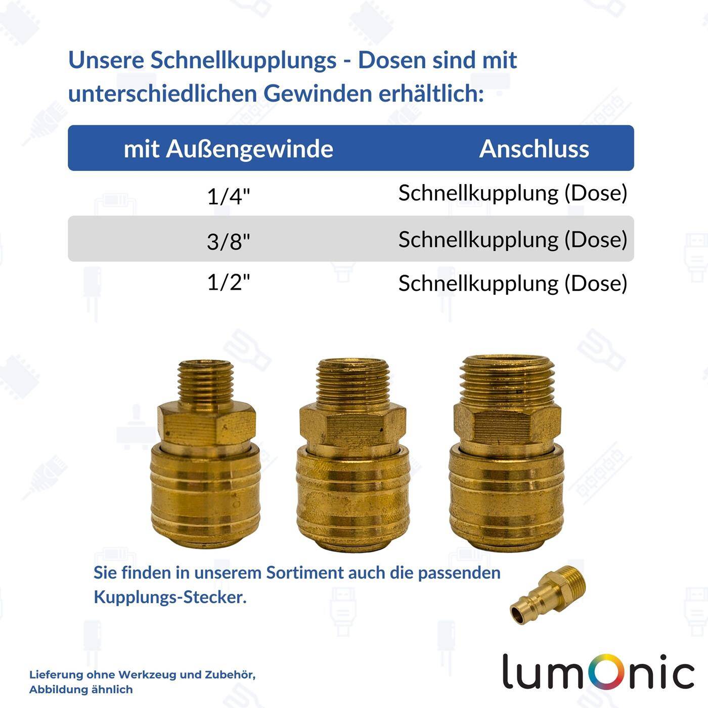 Kupplungsdose mit Außengewinde 3/8" aus Messing Druckluftkupplung-Buchse Schnellkupplung für Werkstätten, Betriebe und Heimwerker