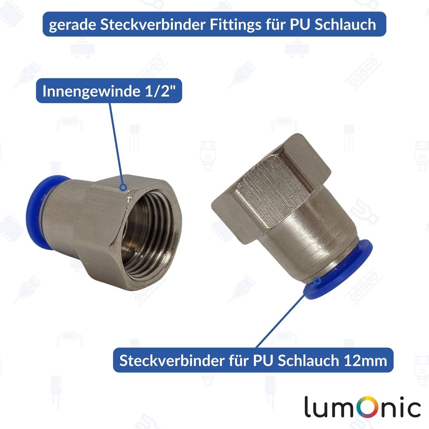 PU Schlauch Steckverbinder Fitting mit Innengewinde 12mm*1/2Zoll gerade Schnellverschluss pneumatischer Steckverbinder Schlauchverbinder Druckluft & Automatisierung