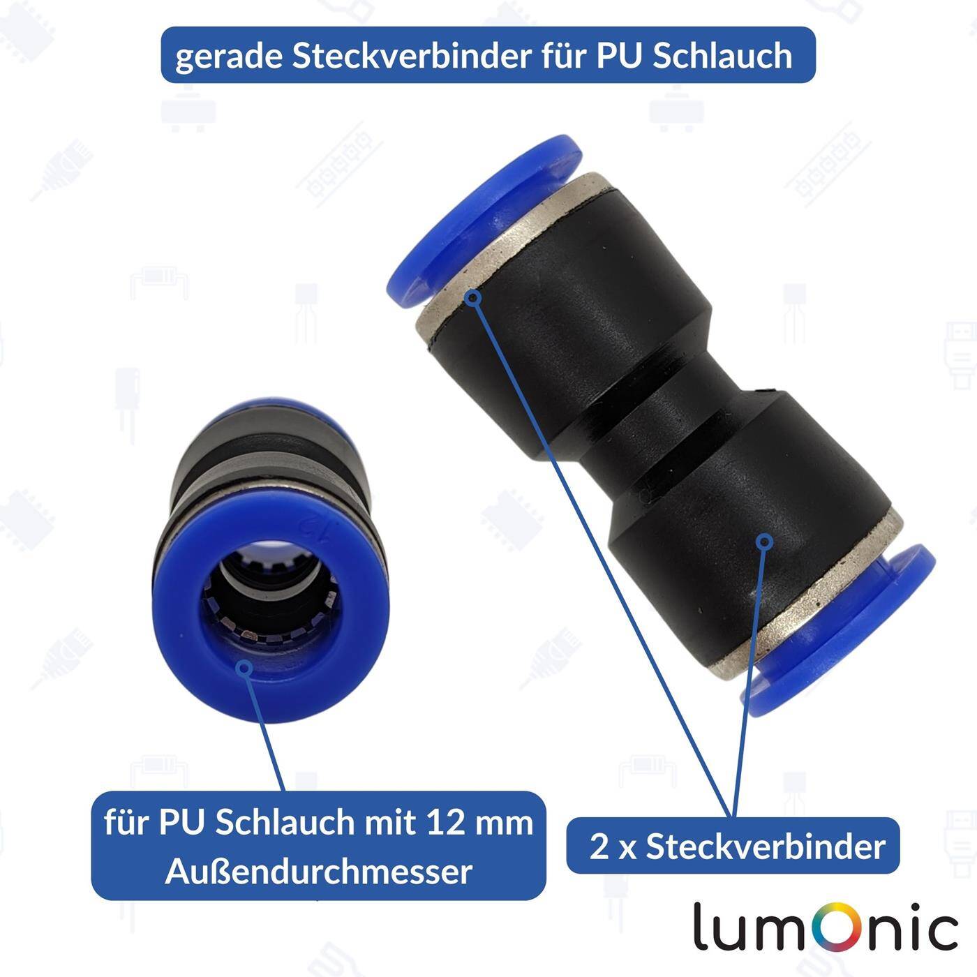 PU Schlauch Steckverbinder 12mm gerade Schnellverschluss pneumatischer Steckverbinder Schlauchverbinder Druckluft & Automatisierung