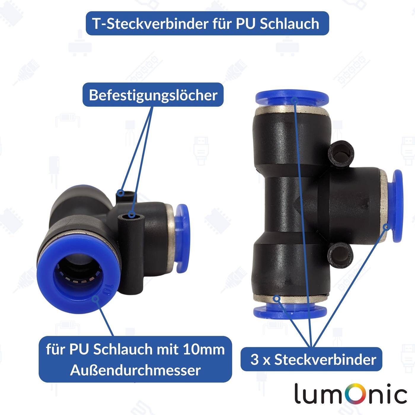 PU hose T-connector 10mm T-piece Push-in Pneumatic plug connector T-distributor Compressed air PU hose T-connector 10mm T-piece Push-in Pneumatic plug connector T-distributor Compressed air