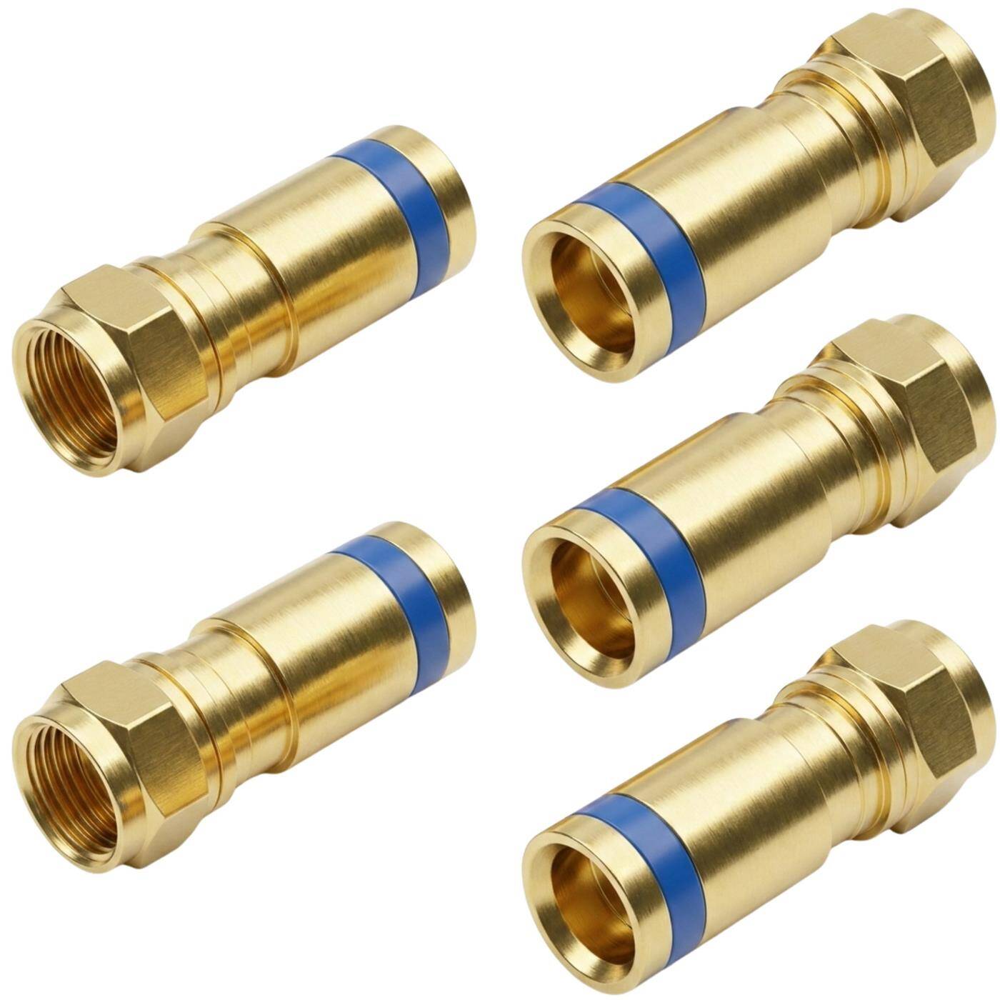 Lumonic 5 Piece F compression plug 7mm | gold-plated | F-connector for compression technology | Crimp connector for coaxial cable, SAT cable, antenna cable, cable internet