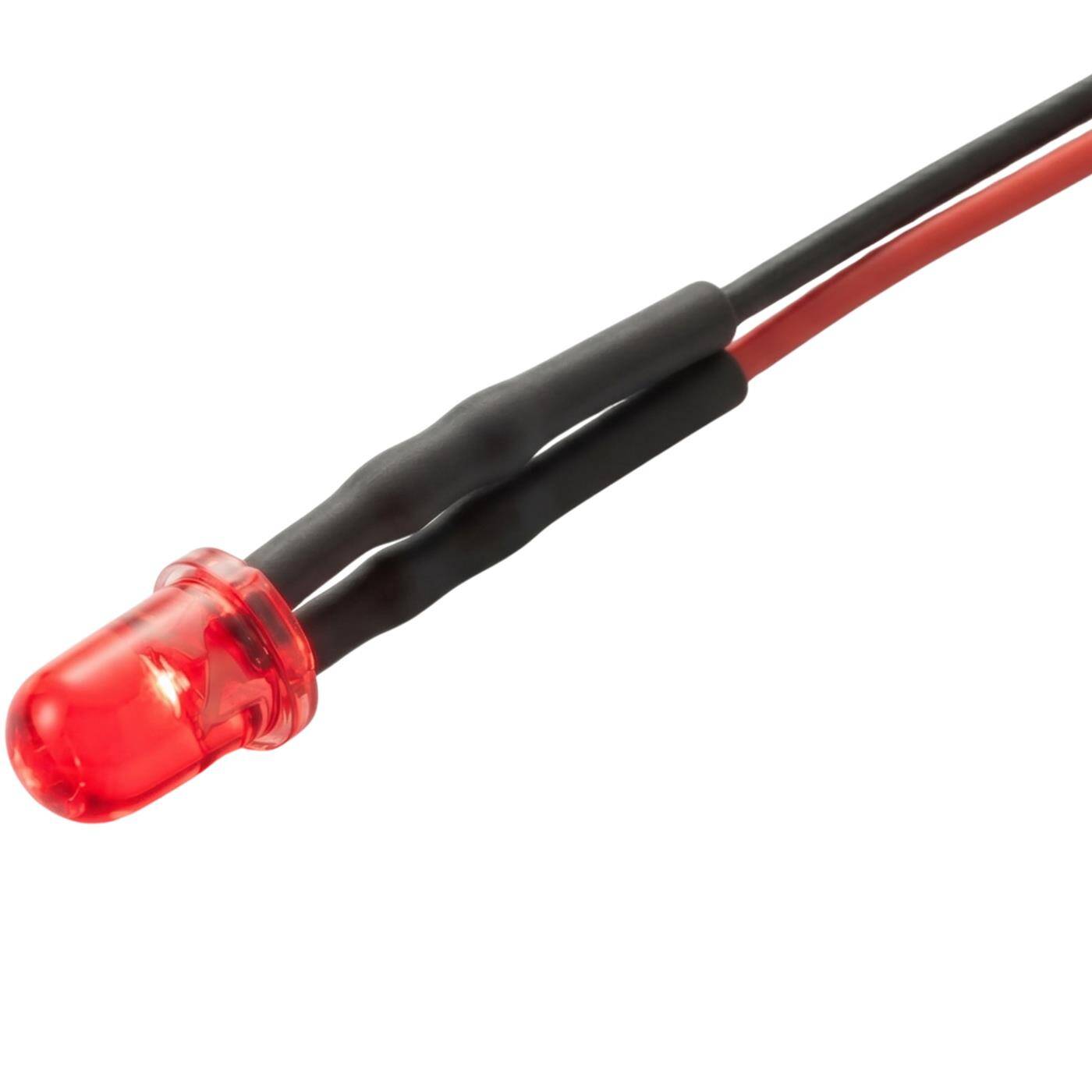 Lumonic 10x Superhelle LEDs mit Vorwiderstand für 5V Anwendungen - High Power LEDs mit Anschlusskabel zum selber Löten DIY in Farbe Rot - Durchmesser: 3mm