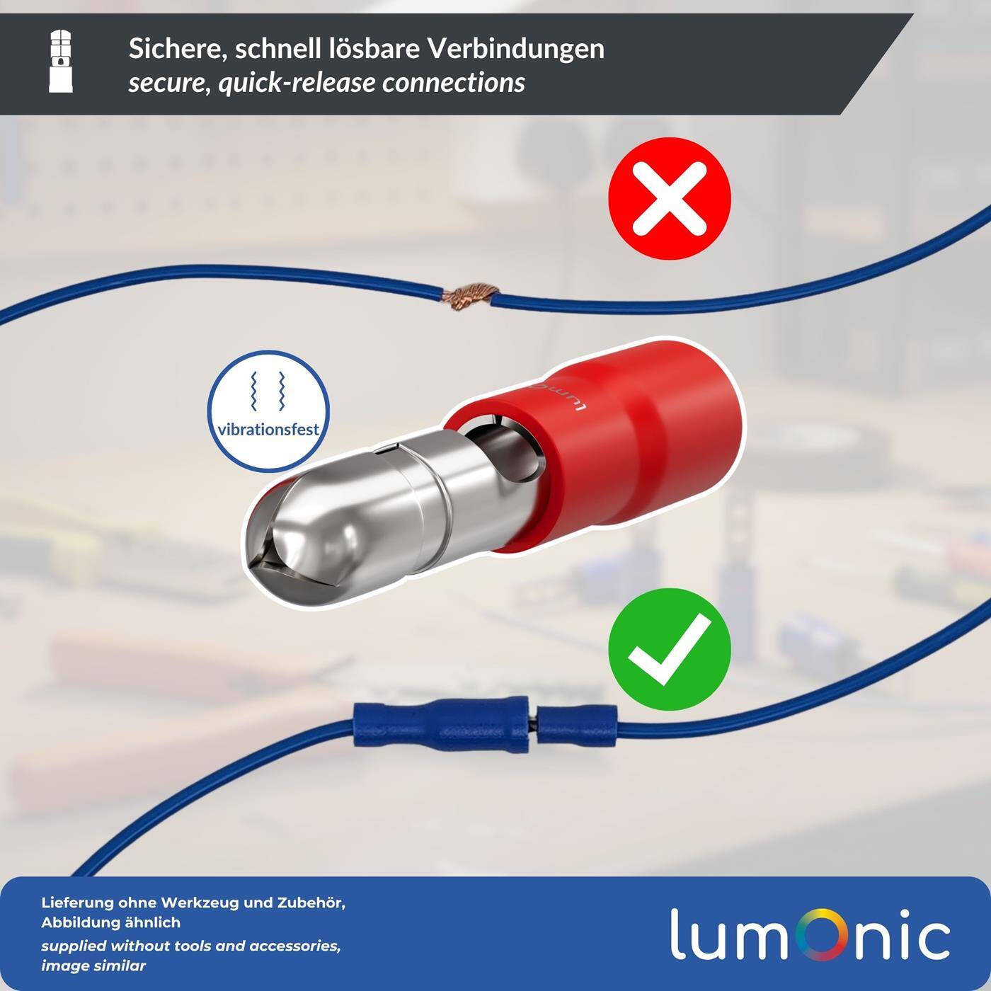 Lumonic 25x Rundstecker 0,5-1,5mm² | , 4mm | Rundstecker für Rundsteckhülsen 4mm | Kabelverbinder, Kabelschuhe isoliert | KFZ, Motorrad, Elektrik